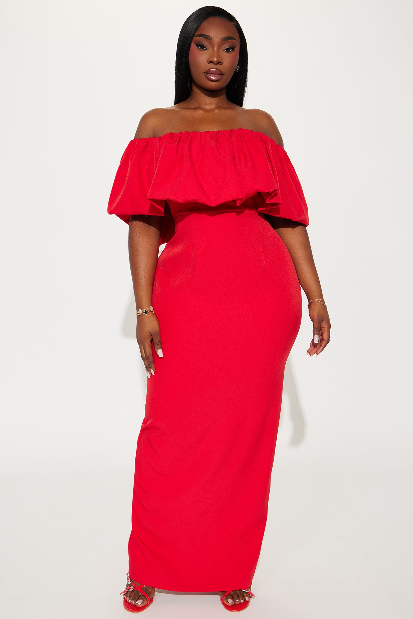 Anne Off Shoulder Maxi Dress - Red - Image 4