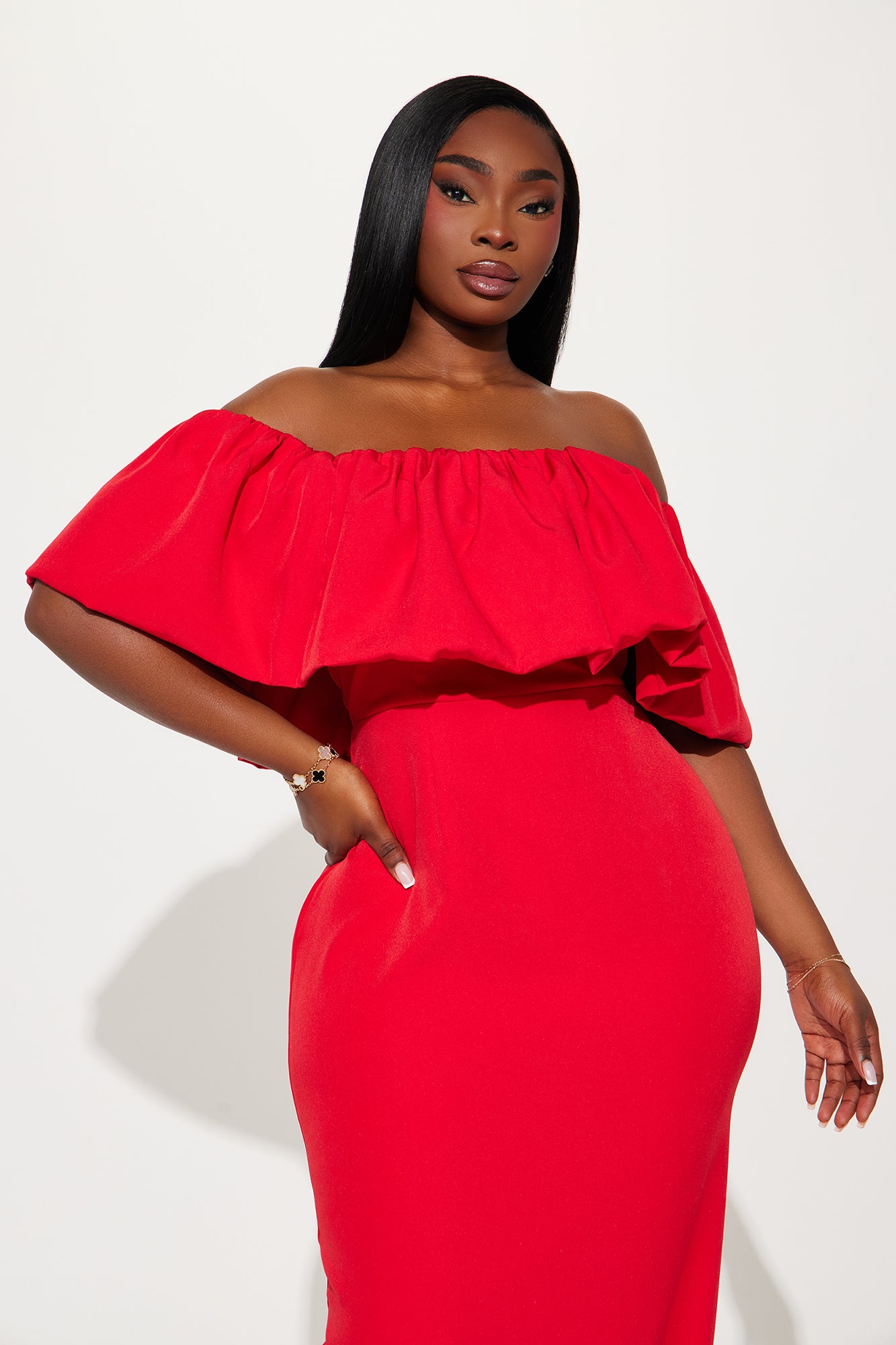 Anne Off Shoulder Maxi Dress - Red - Image 5