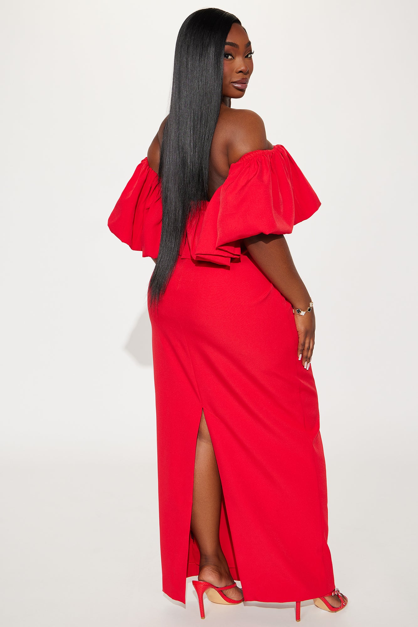 Anne Off Shoulder Maxi Dress - Red - Image 6