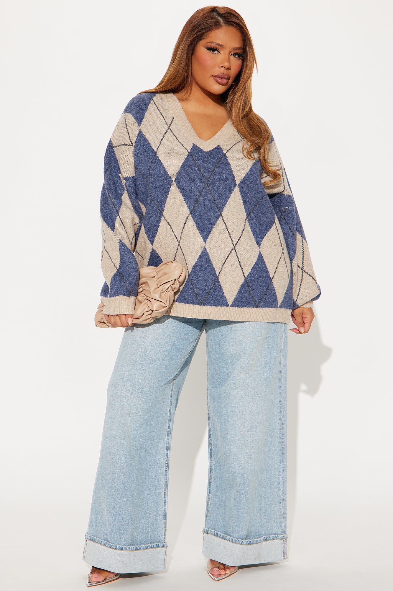 Aulina Argyle Sweater - Tan - Image 5