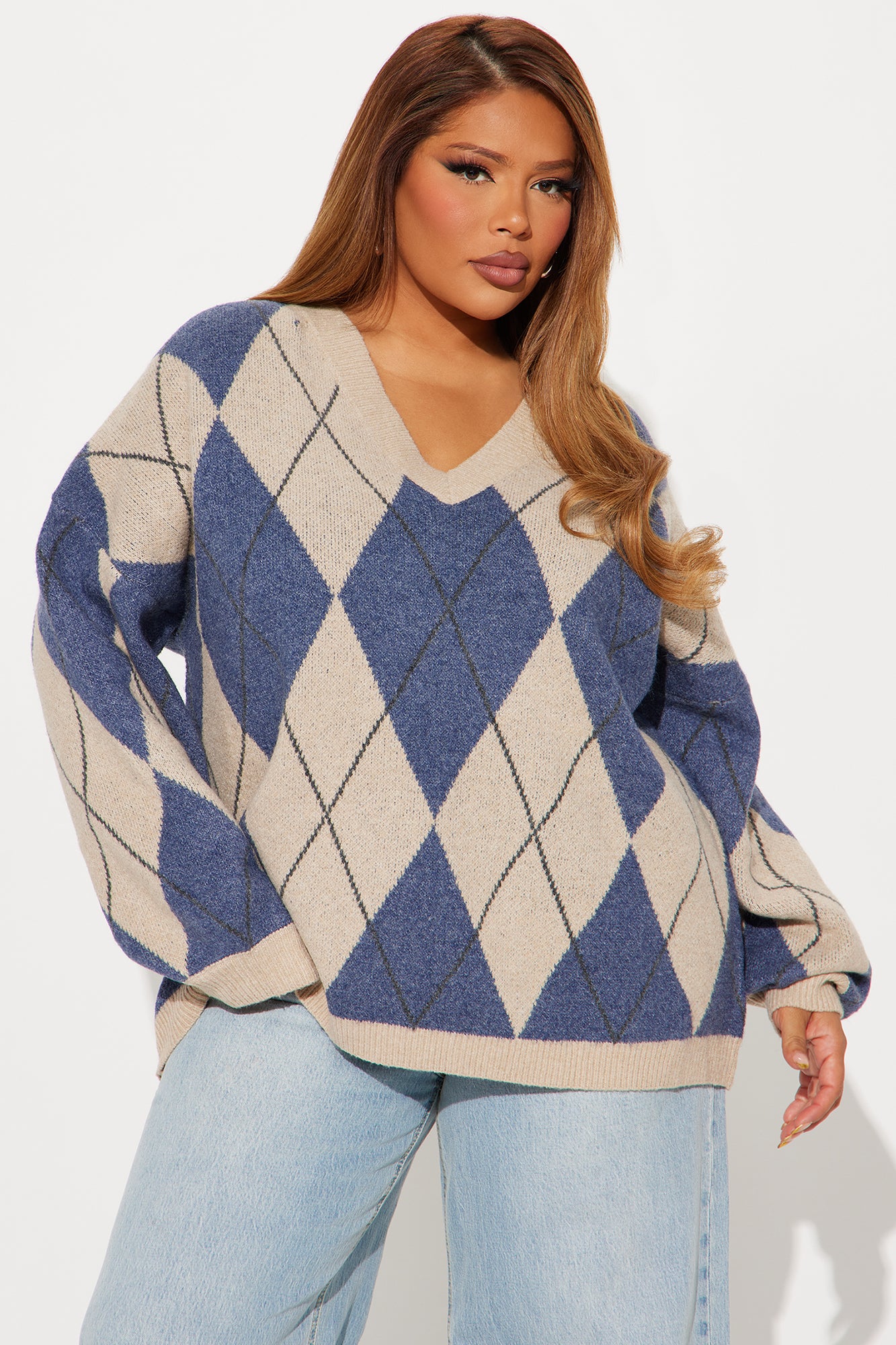 Aulina Argyle Sweater - Tan - Image 4