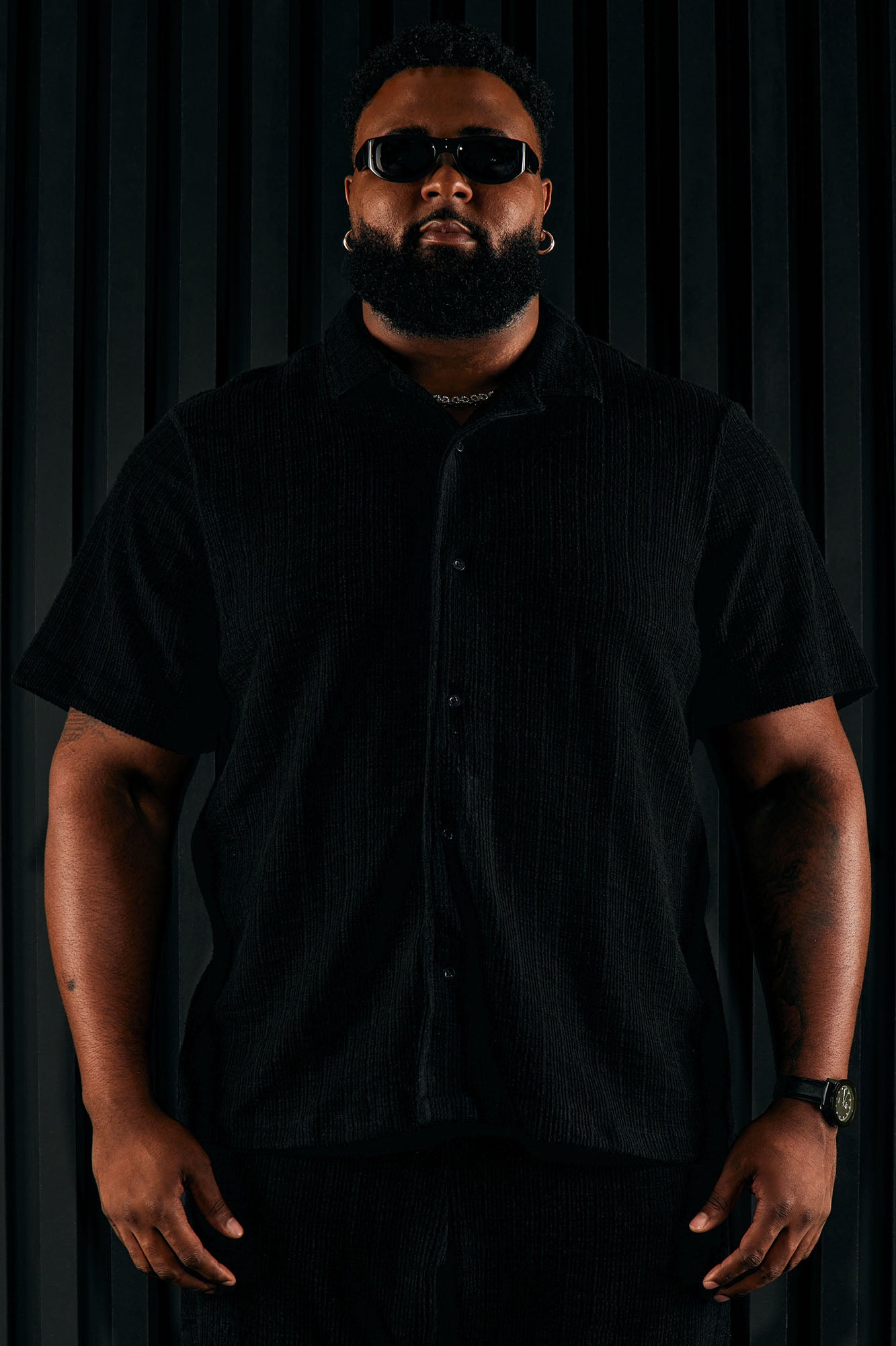 Dean Textured Short Sleeve Button Up Shirt - Black - Image 8