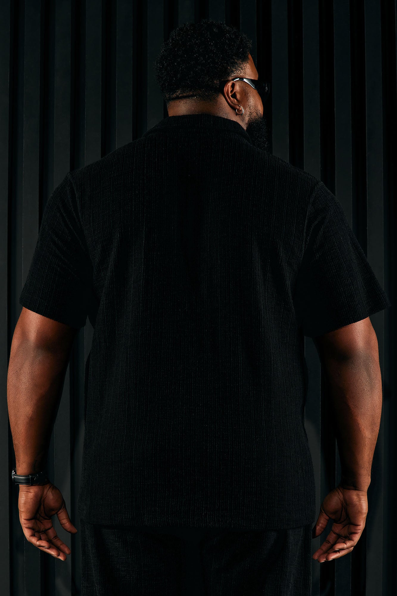 Dean Textured Short Sleeve Button Up Shirt - Black - Image 10