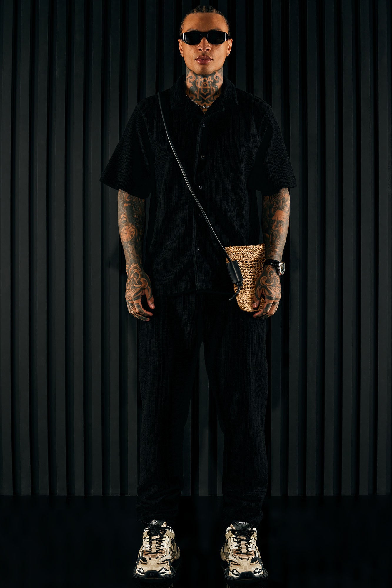 Dean Textured Short Sleeve Button Up Shirt - Black - Image 3