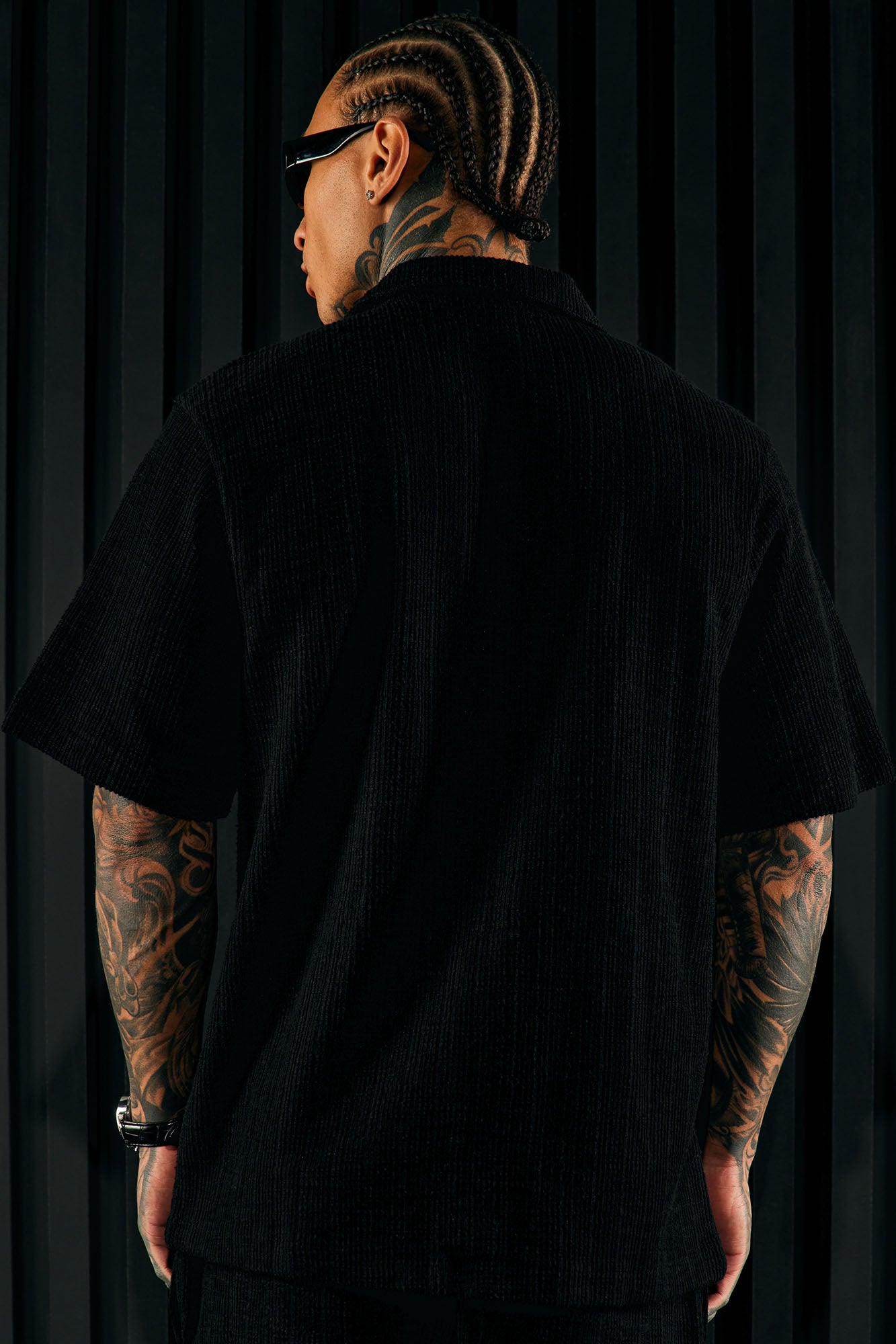 Dean Textured Short Sleeve Button Up Shirt - Black - Image 4