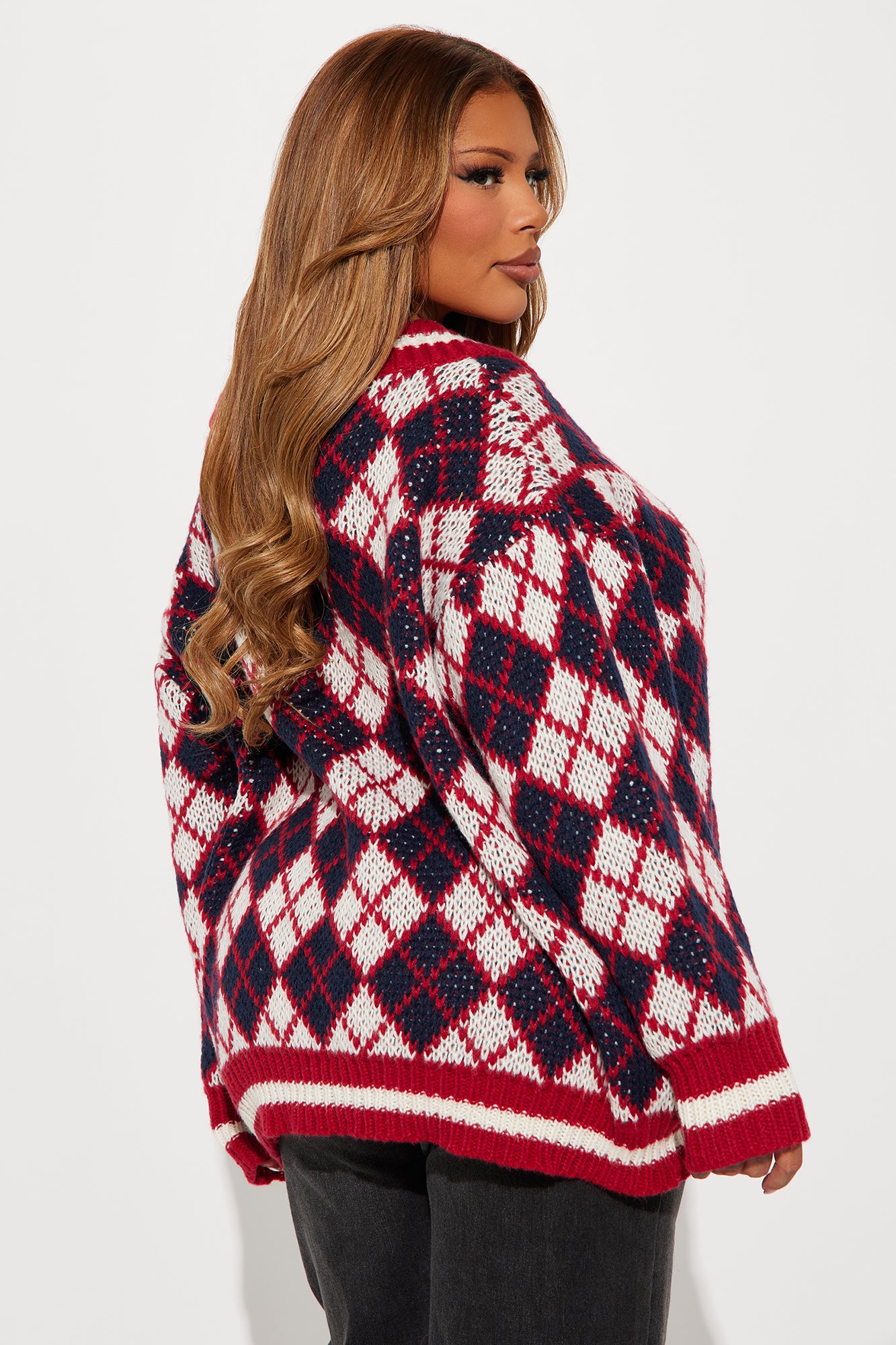 Paige Argyle Sweater - Wine/combo - Image 6