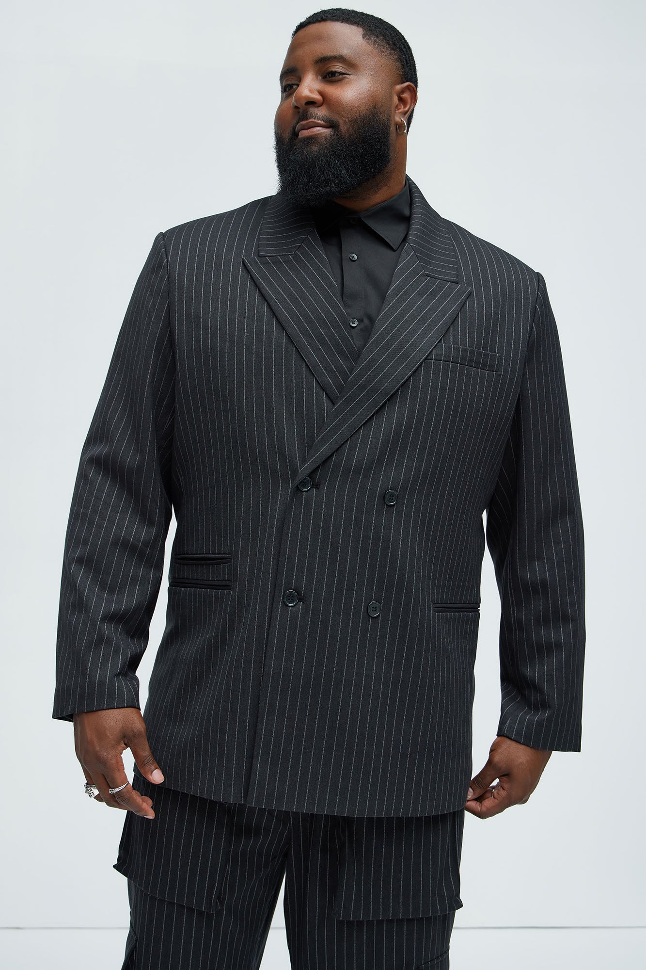 Liam Double Breasted Pinstripe Blazer - Black - Image 5