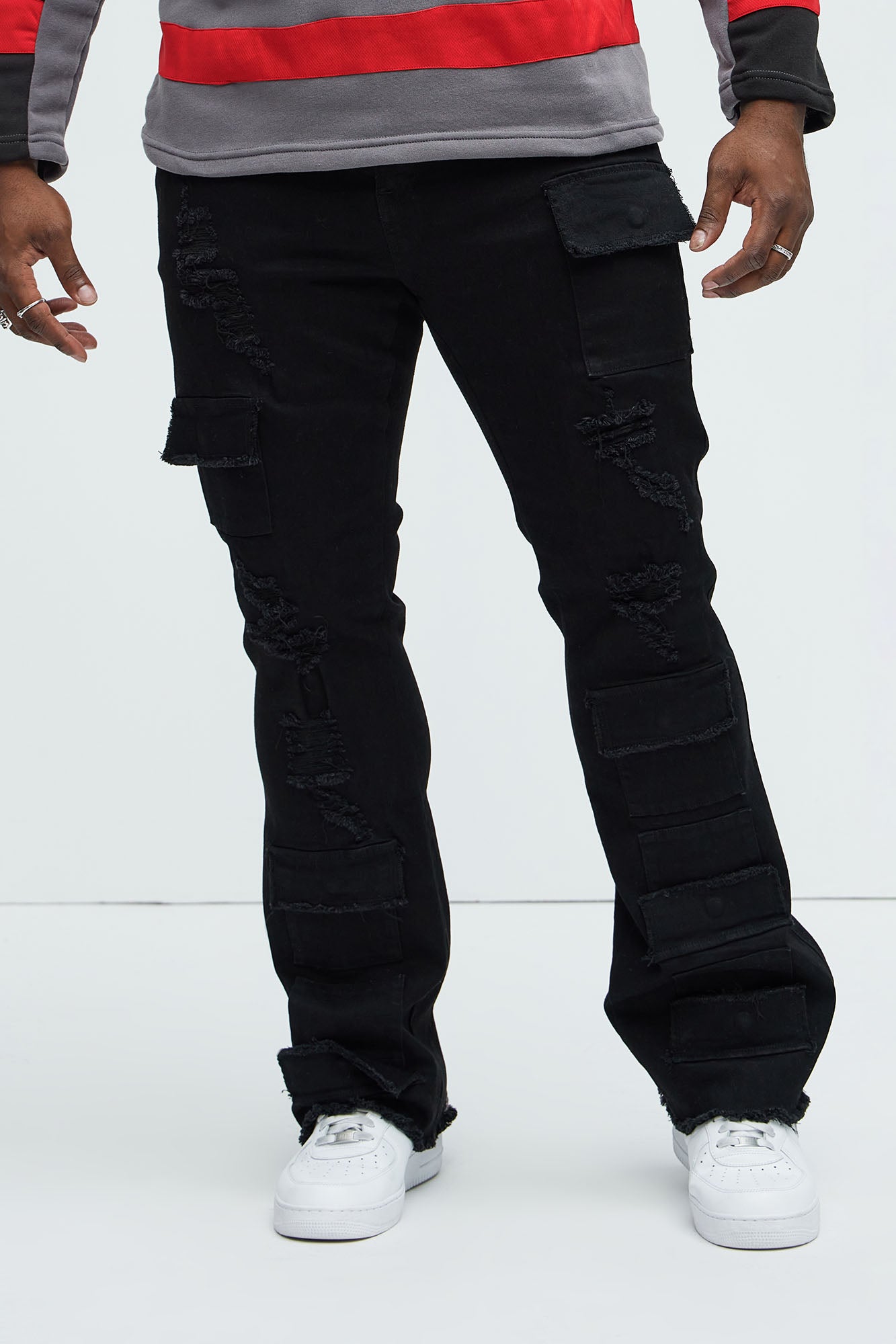 Spot On Stacked Skinny Flare Jeans - Black - Image 6