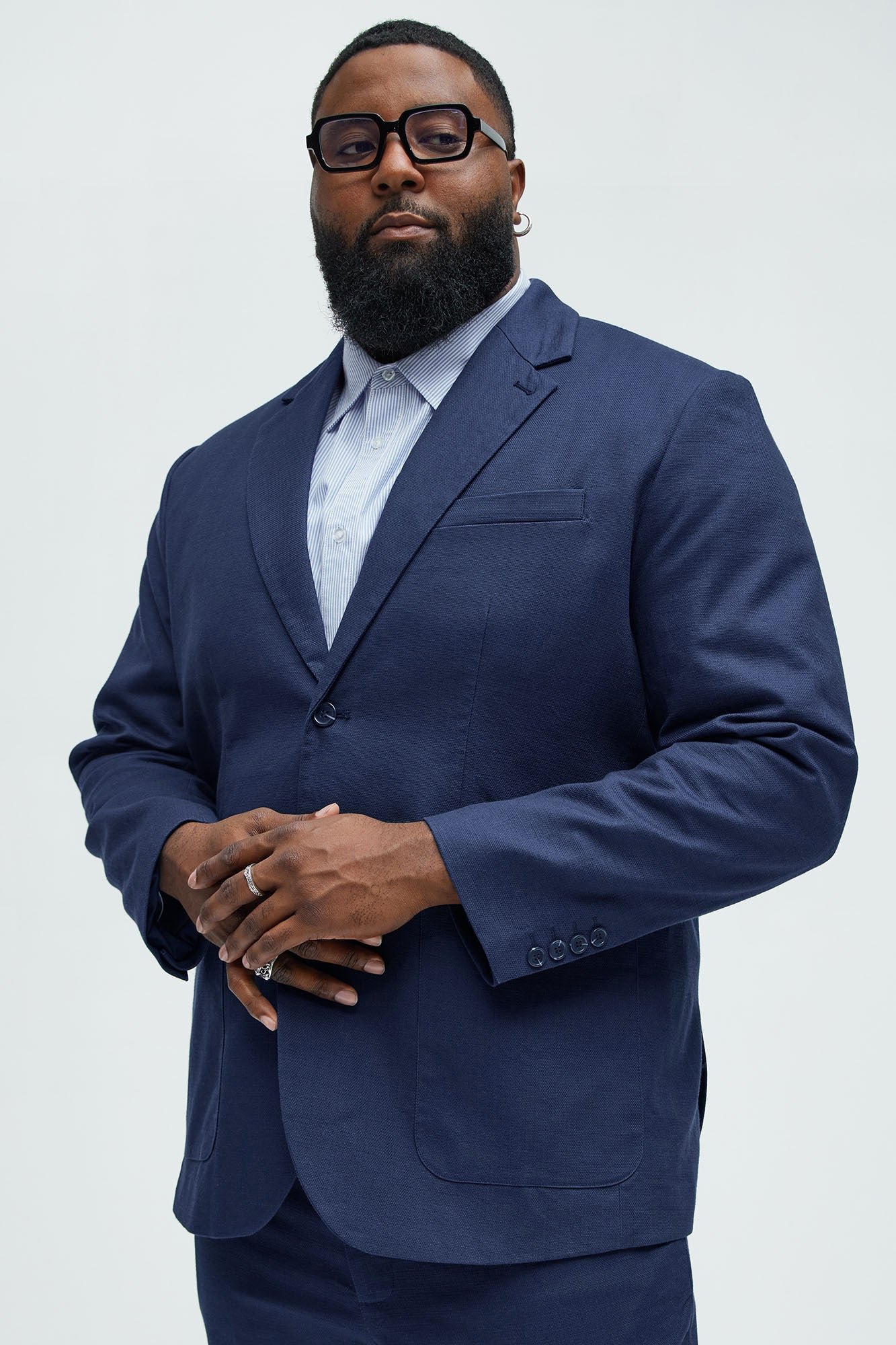 Travis Solid Texture Blazer - Navy - Image 5