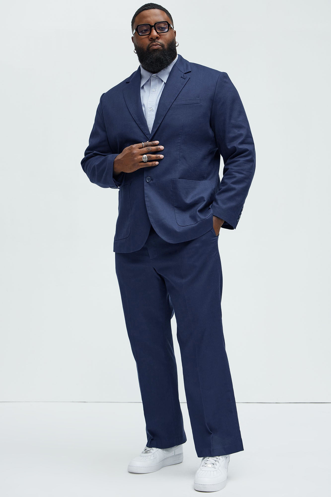 Travis Solid Texture Straight Trousers - Navy - Image 6