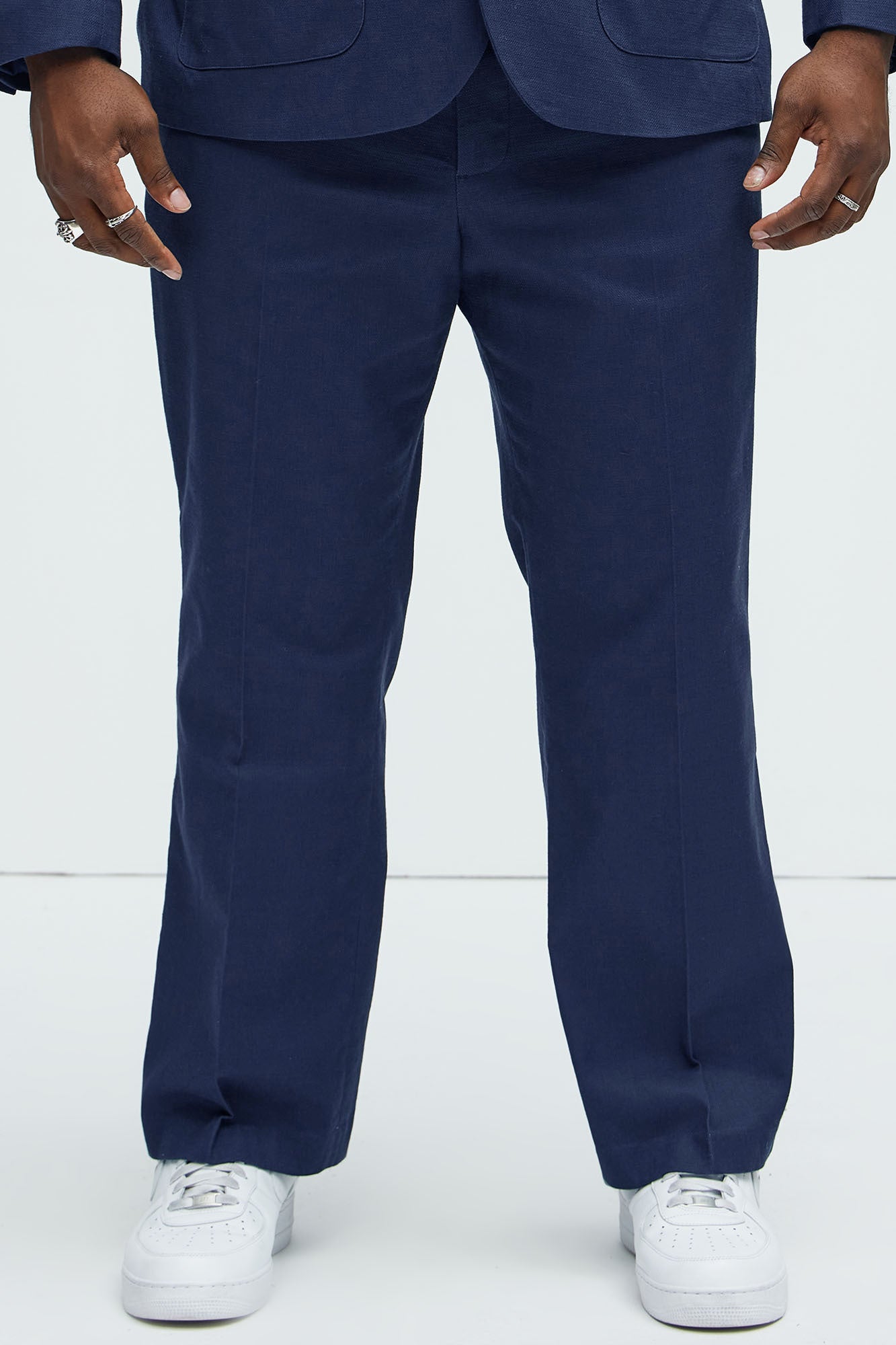Travis Solid Texture Straight Trousers - Navy - Image 5