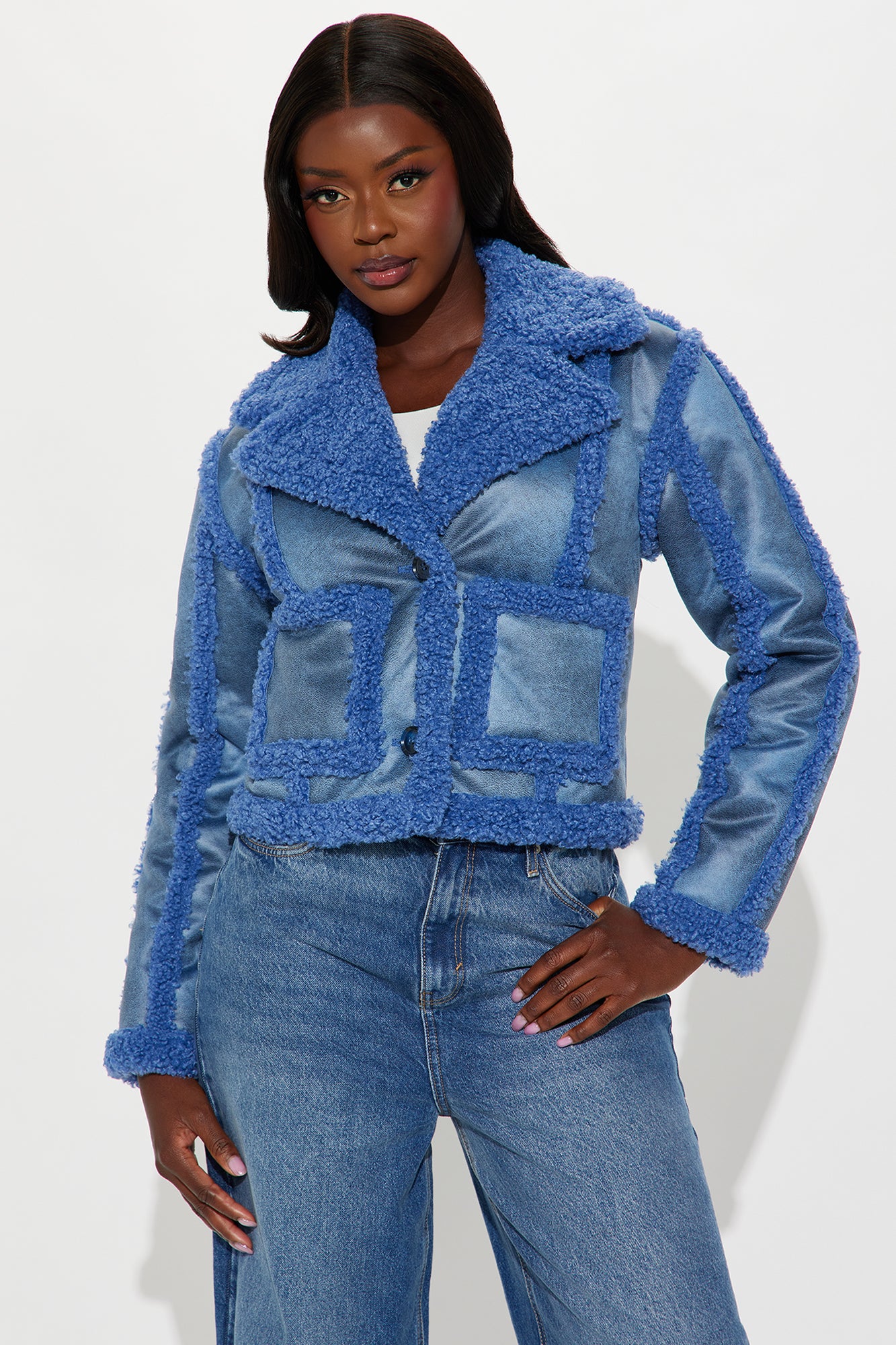 Come My Way Shearling Coat - Blue - Image 3