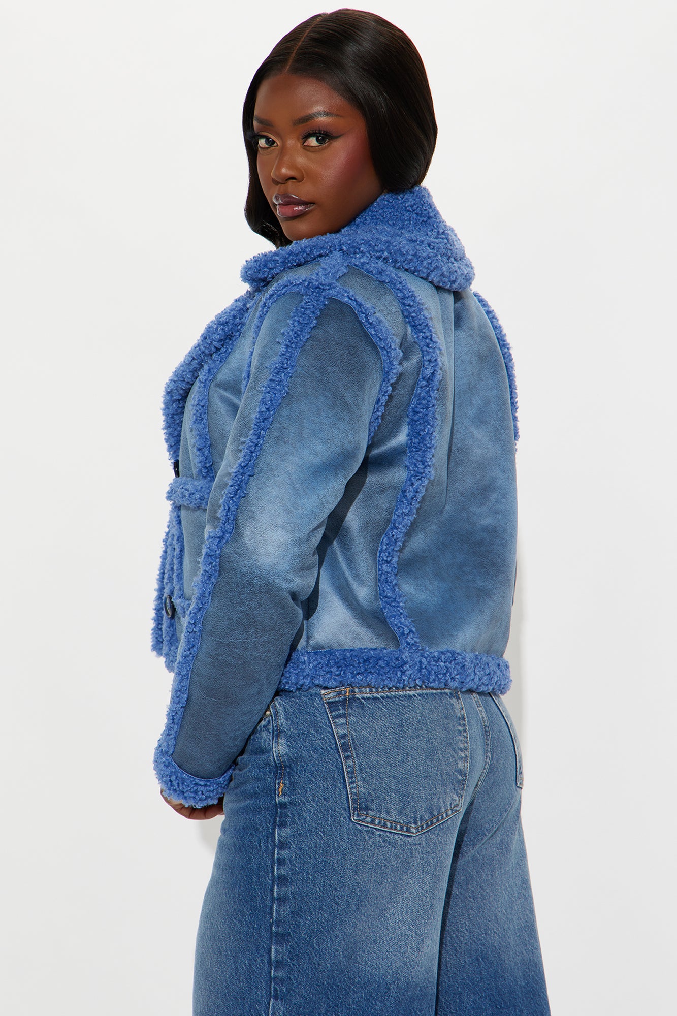 Come My Way Shearling Coat - Blue - Image 4