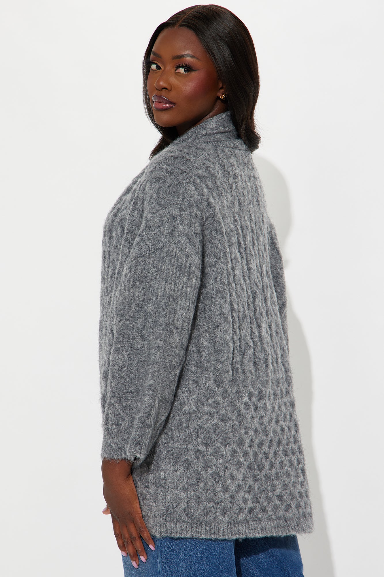 Fable Cable Knit Cardigan - Heather Grey - Image 3