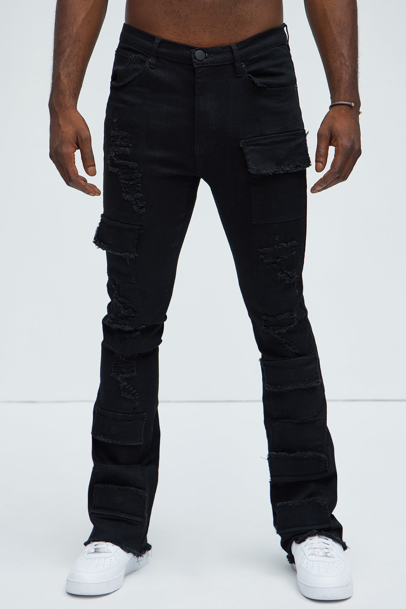 Spot On Stacked Skinny Flare Jeans - Black - Image 4