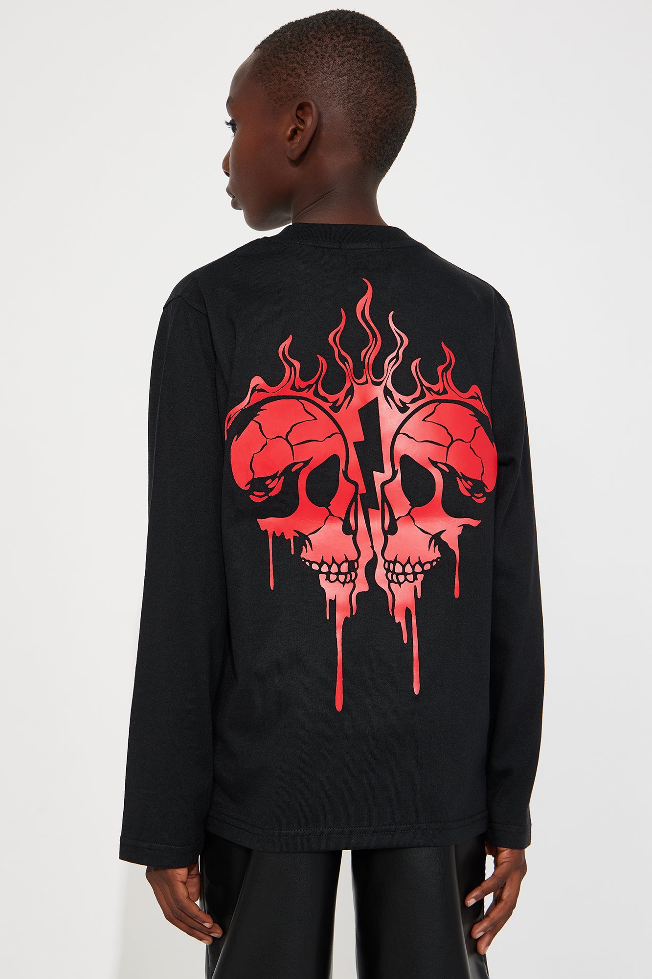 Mini Broken Flame Heart Front/Back Long Sleeve Tee - Black - Image 6