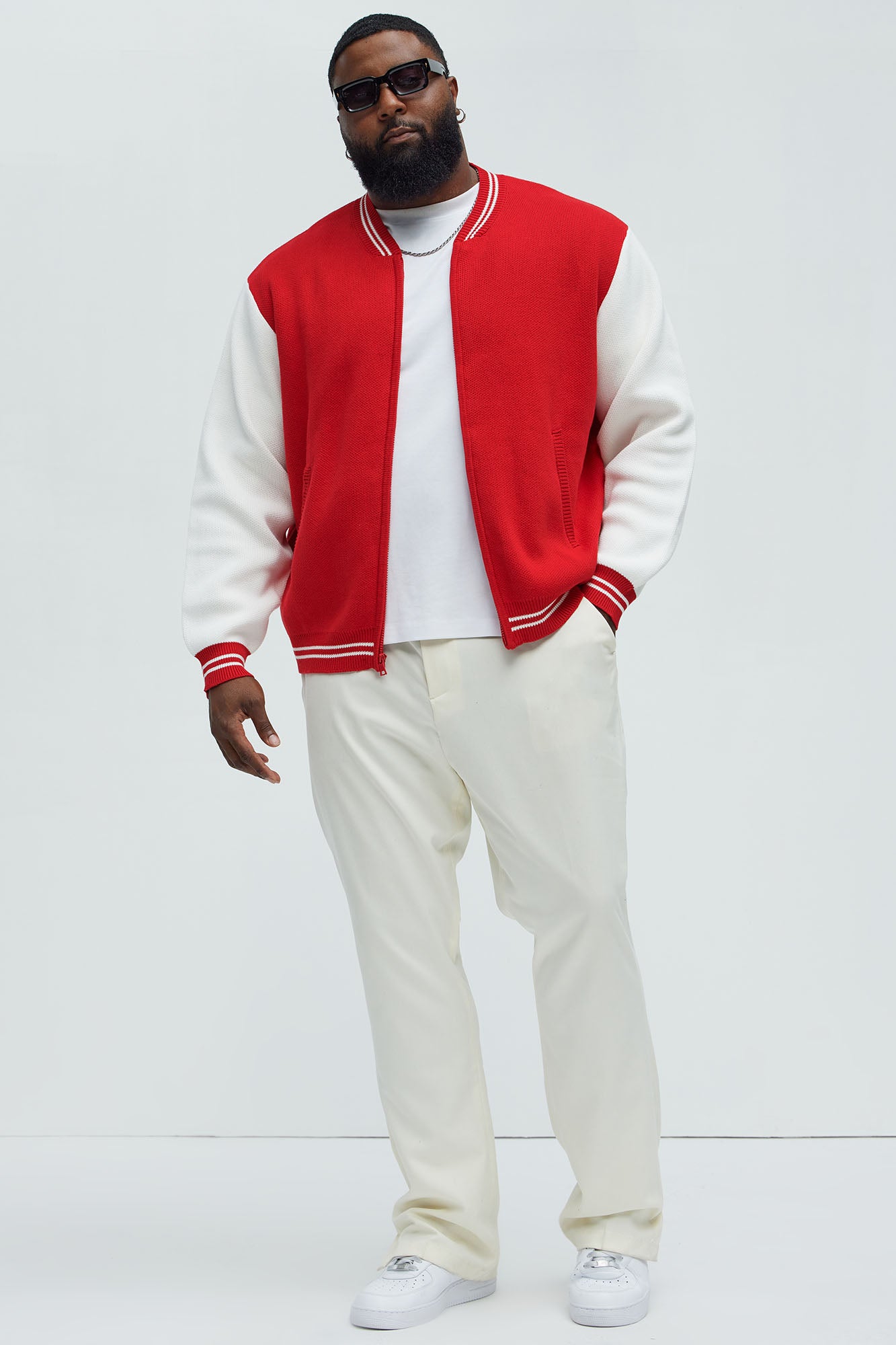 Caspian Knitted Varsity Jacket - Red/combo - Image 7