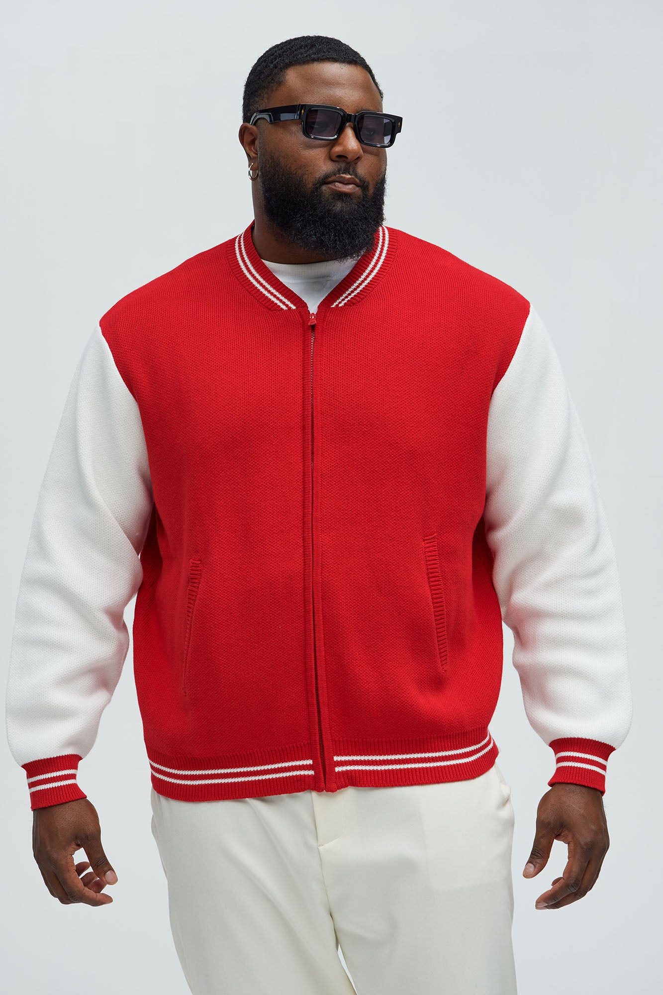 Caspian Knitted Varsity Jacket - Red/combo - Image 6