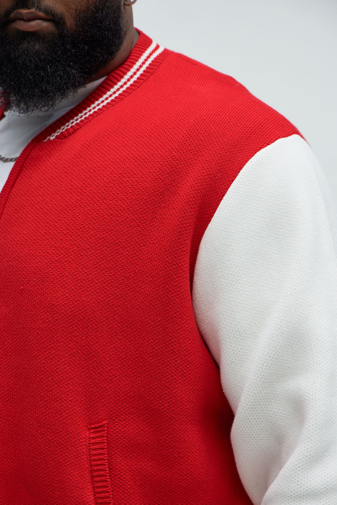 Caspian Knitted Varsity Jacket - Red/combo - Image 8