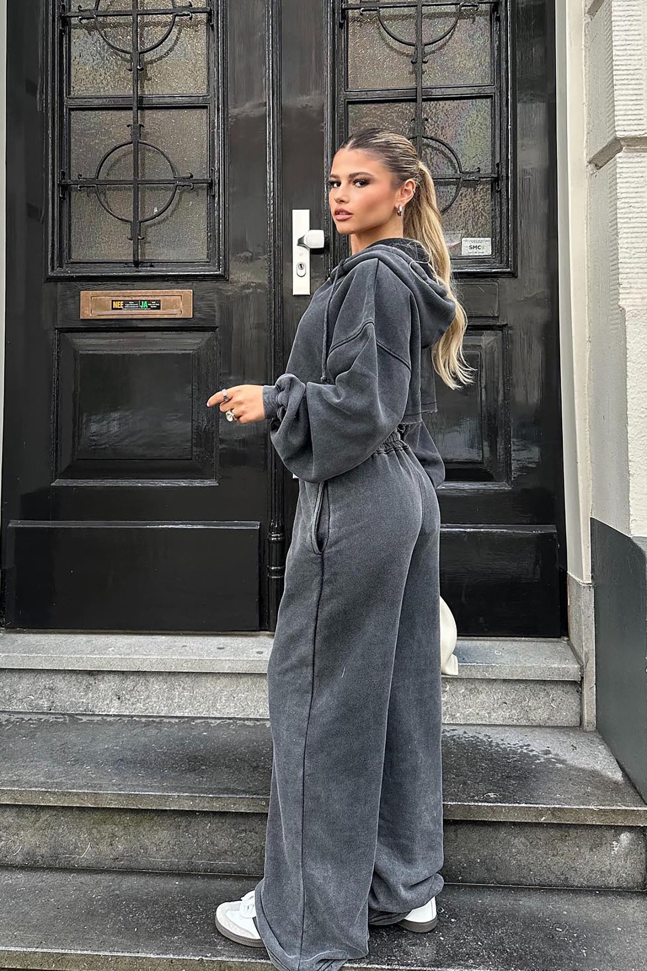 On The Go Fleece Pant Set - Charcoal - Image 4