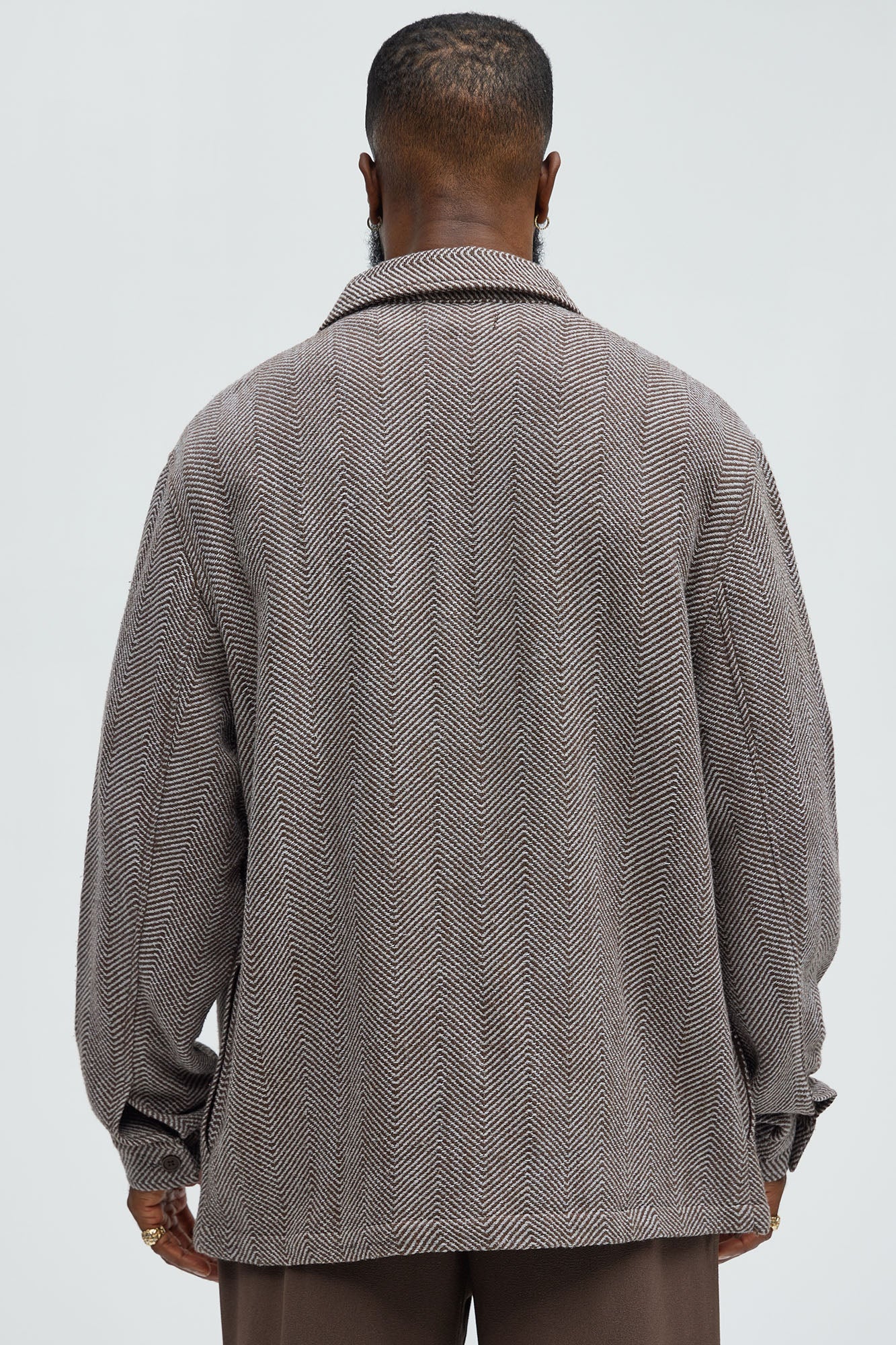 Keystone Herringbone Button Up Shirt - Brown Combo - Image 4