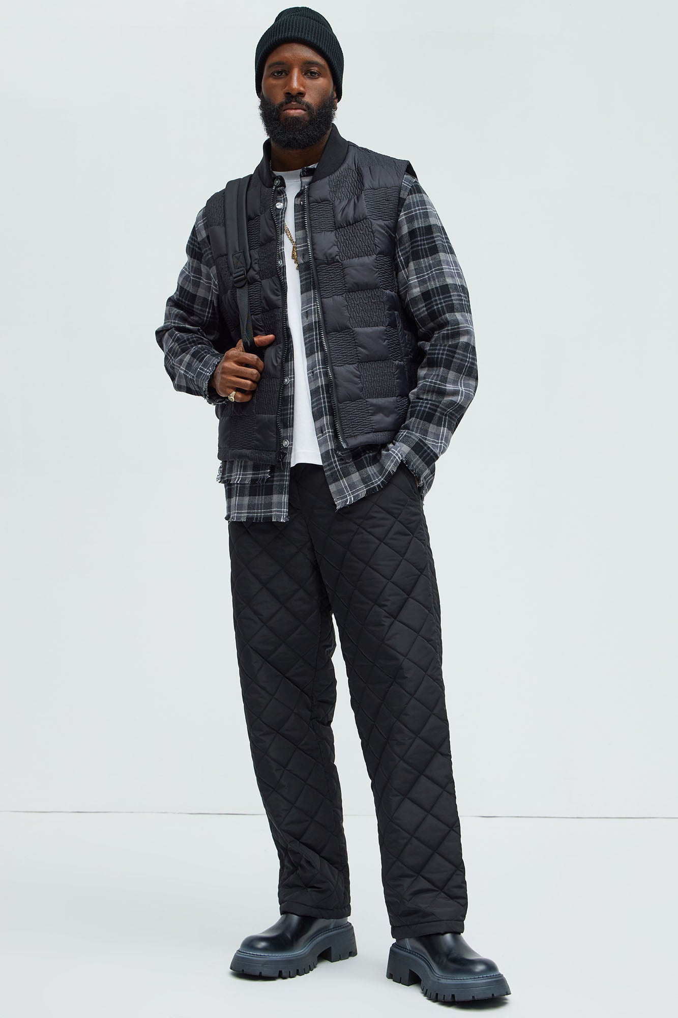 Deebo Straight Quilted Pants - Black - Image 3
