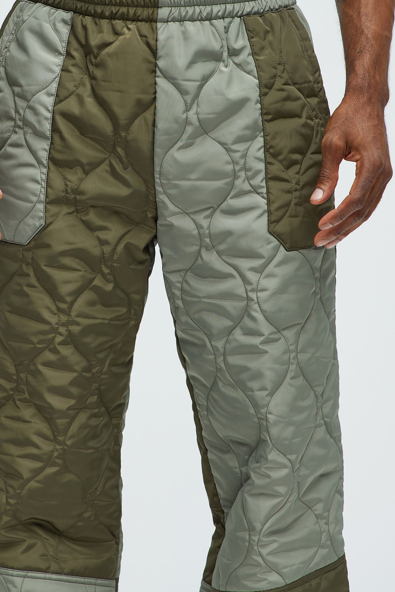 Rework Quilted Straight Pants - Green/combo - Image 4