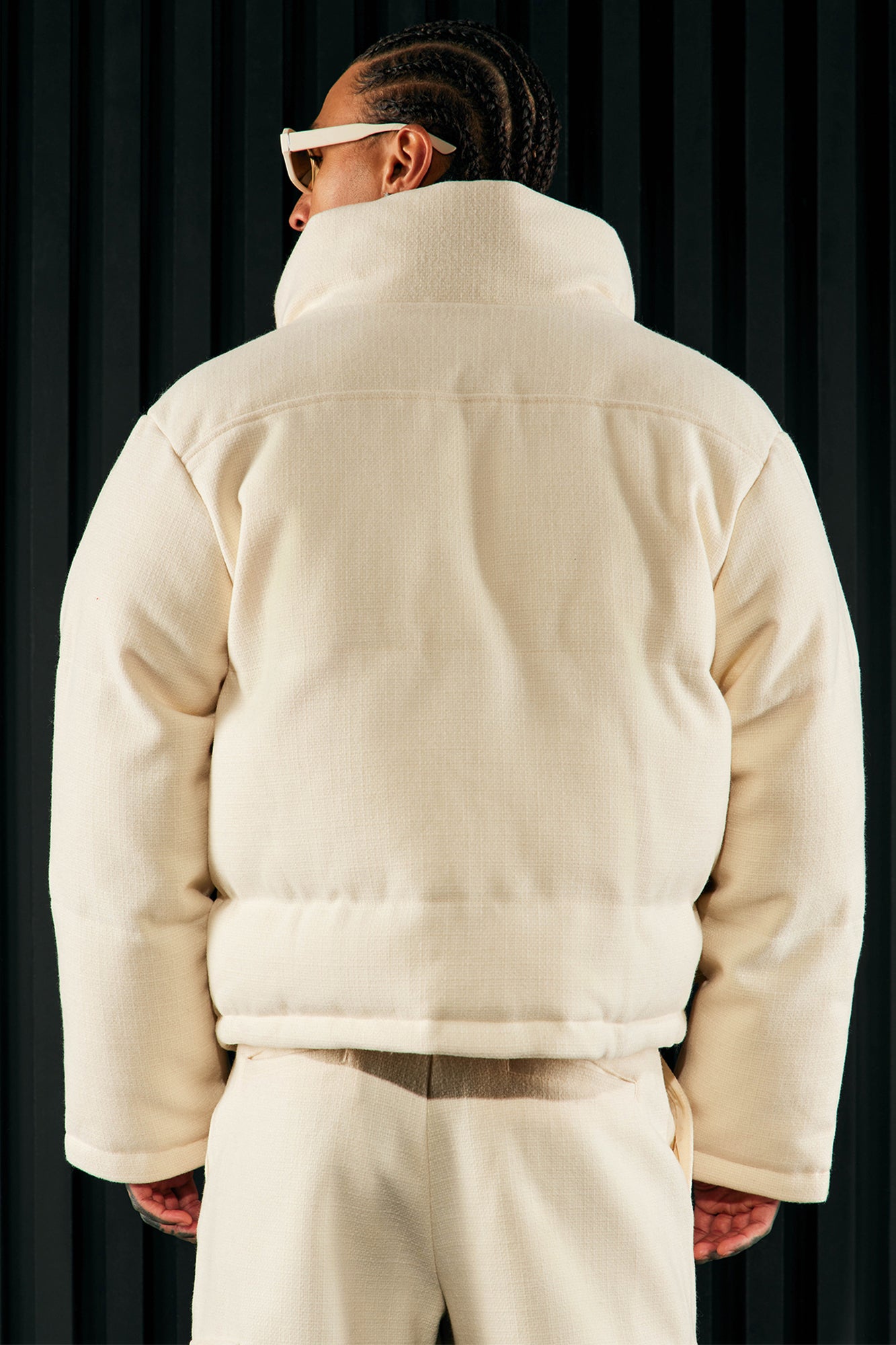 Wilder Textured Weave Cropped Puffer - Cream - Image 3