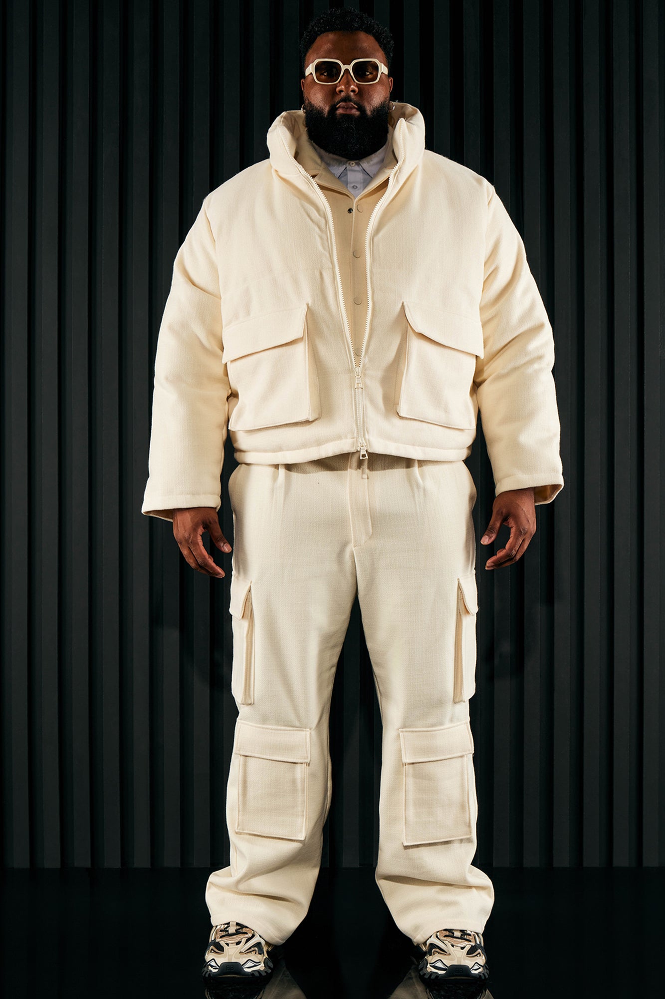 Wilder Textured Weave Cropped Puffer - Cream - Image 5
