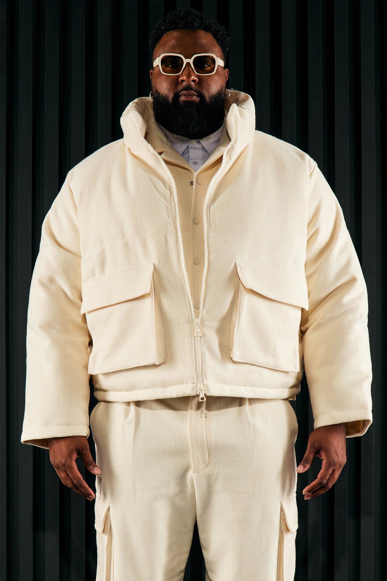 Wilder Textured Weave Cropped Puffer - Cream - Image 4