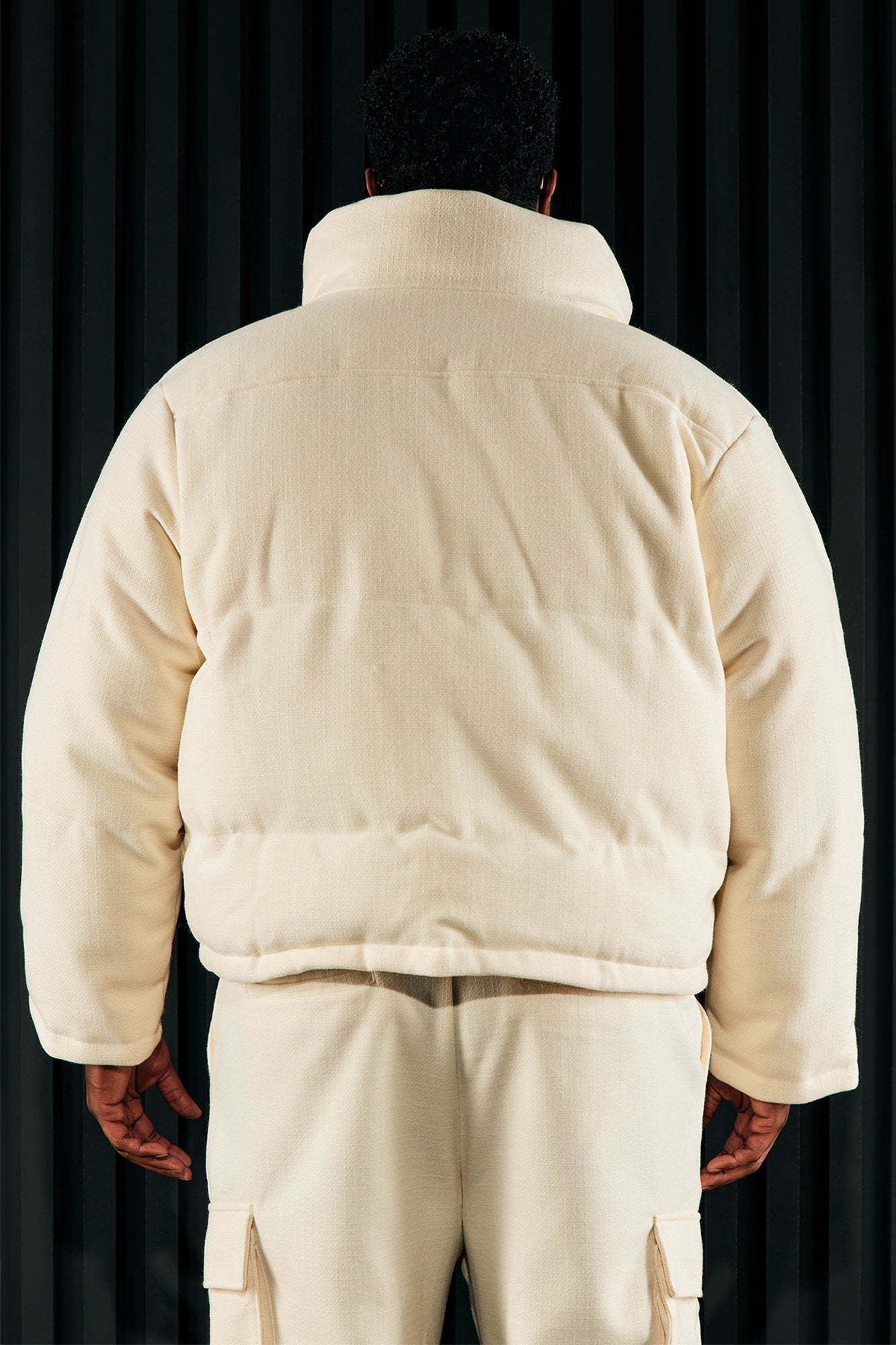 Wilder Textured Weave Cropped Puffer - Cream - Image 6