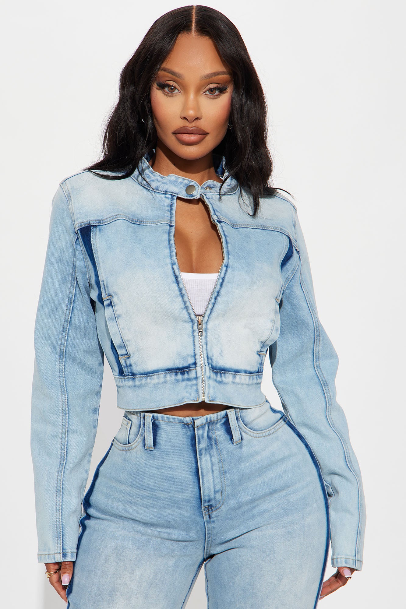Speed It Up Stretch Moto Denim Jacket - Light Wash - Image 3