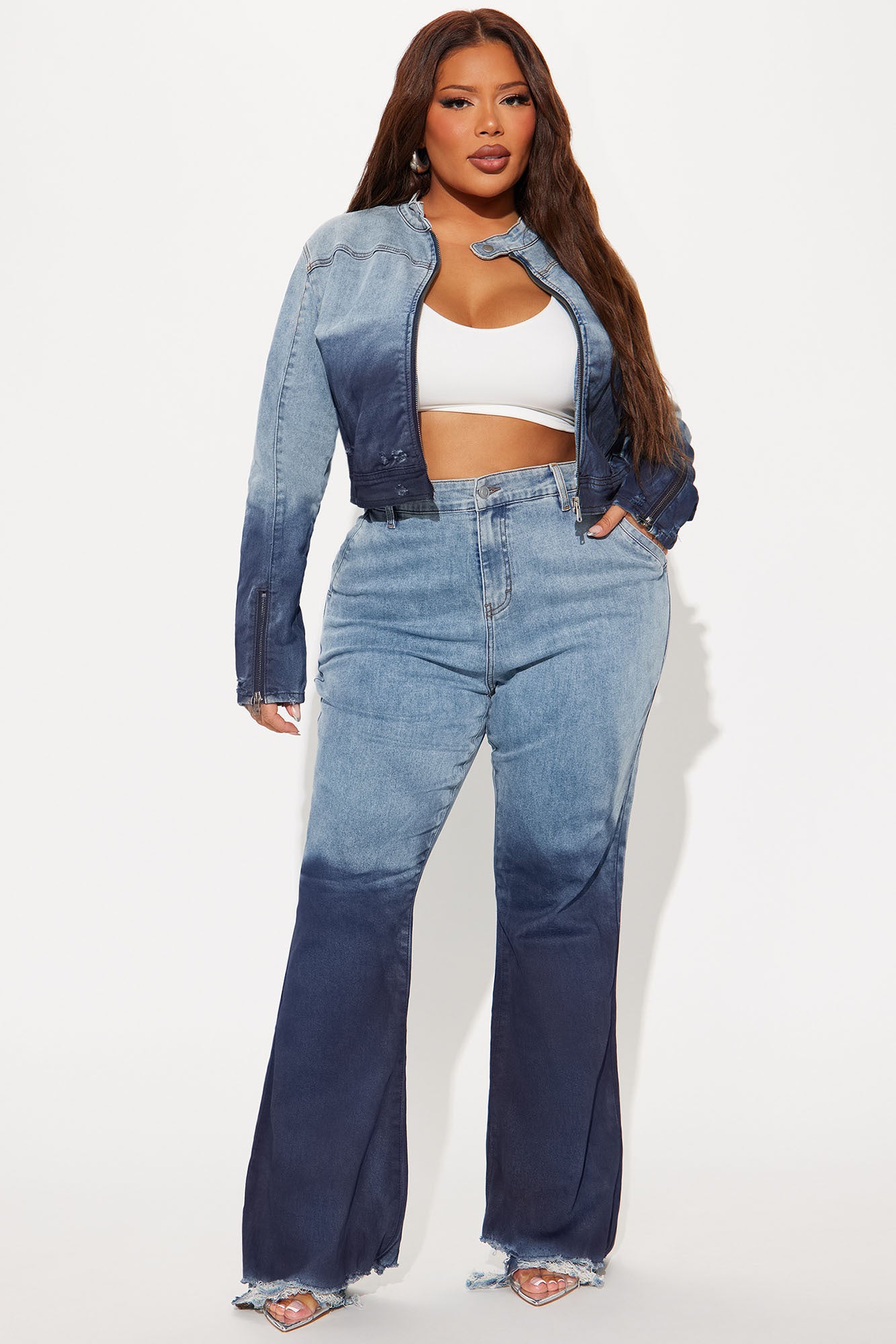 Out Of Reach Ombre Moto Denim Jacket - Medium Wash - Image 6