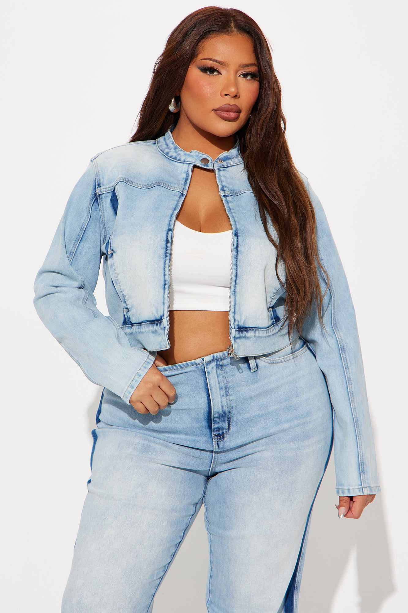 Speed It Up Stretch Moto Denim Jacket - Light Wash - Image 5