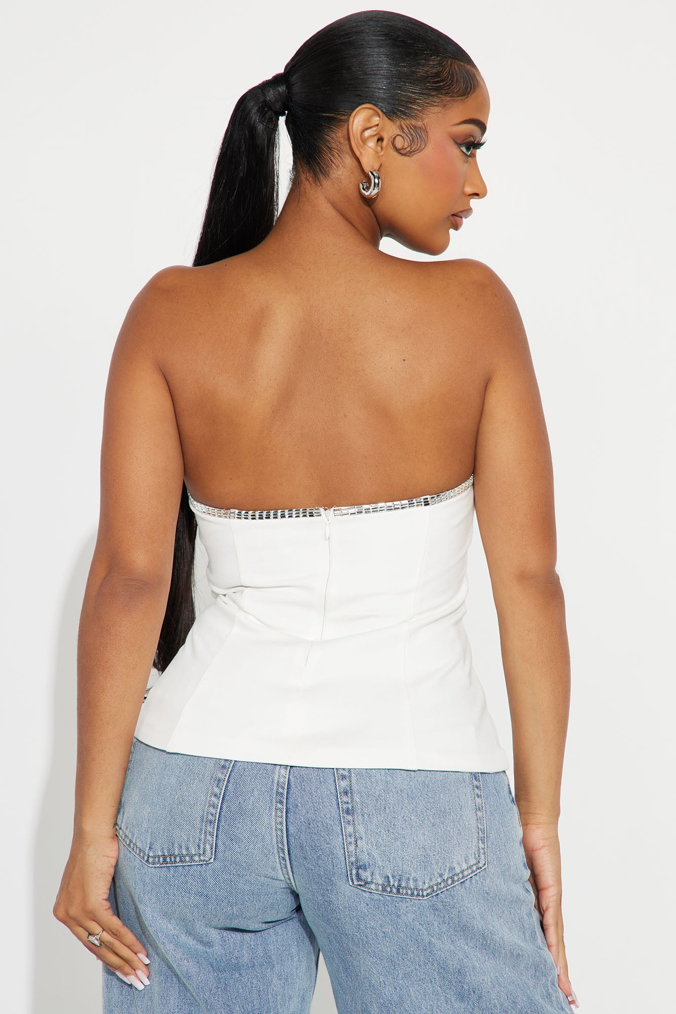 Gigi Rhinestone Corset Top - White - Image 4