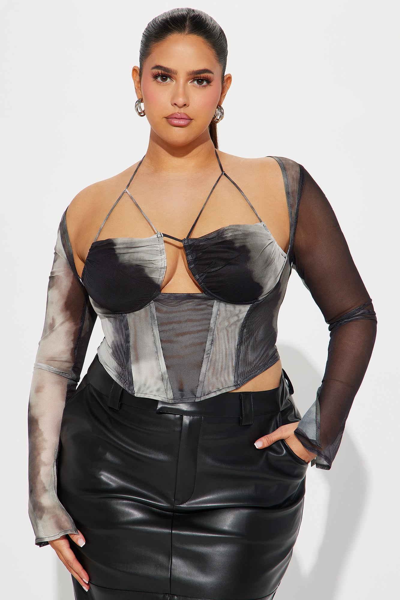 Malia Mesh Corset Top - Black/combo - Image 4