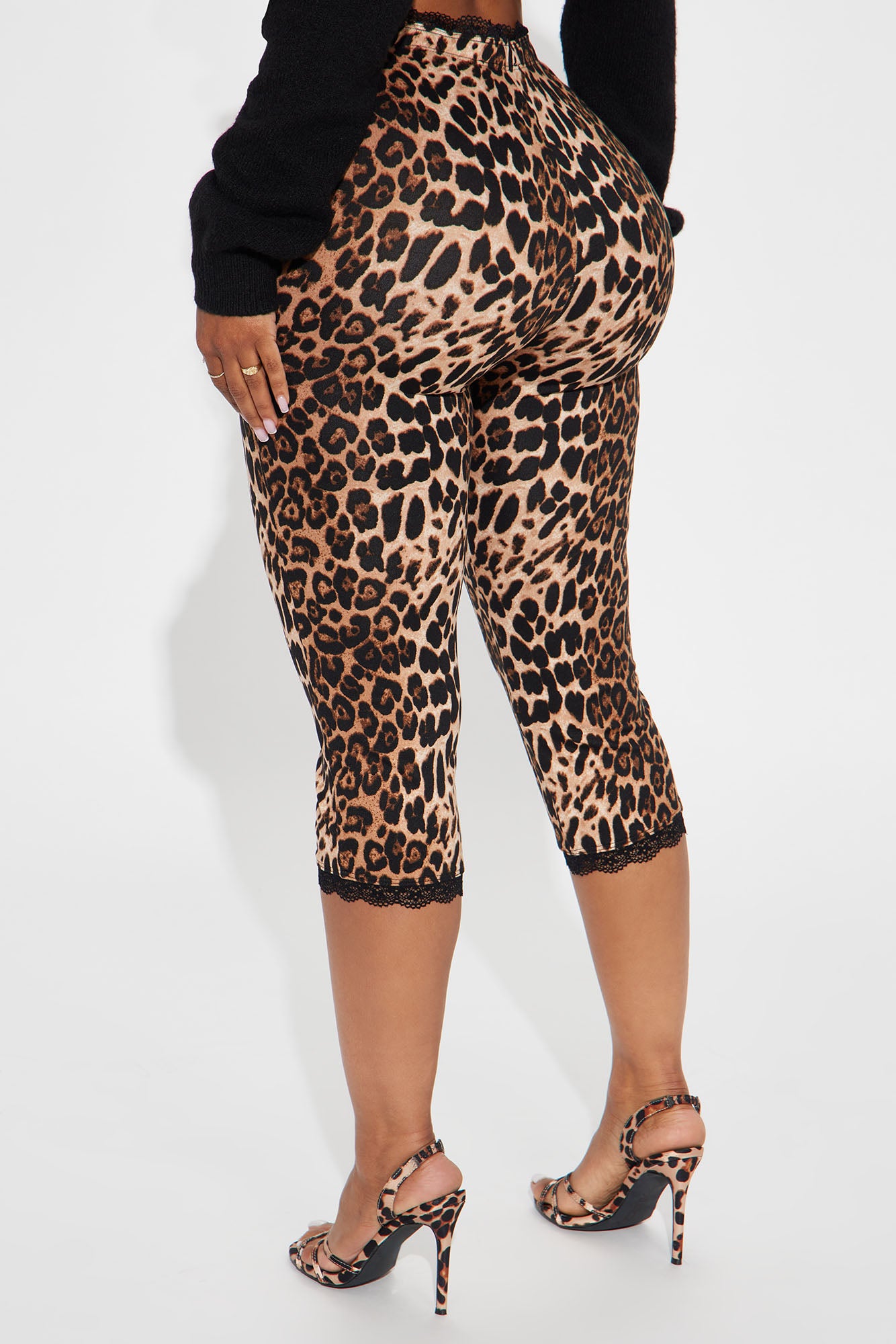 Florentina Lace Trim Capri Legging - Brown/combo - Image 3