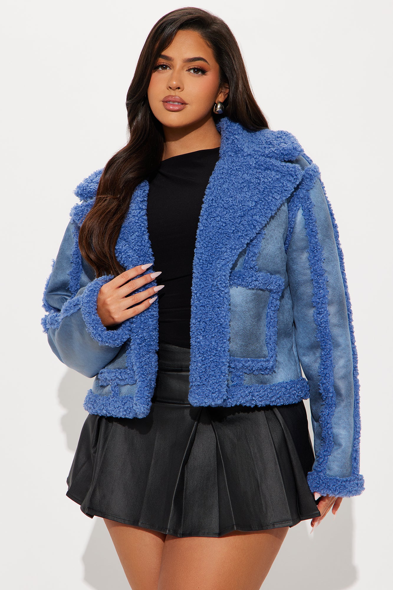 Come My Way Shearling Coat - Blue - Image 5