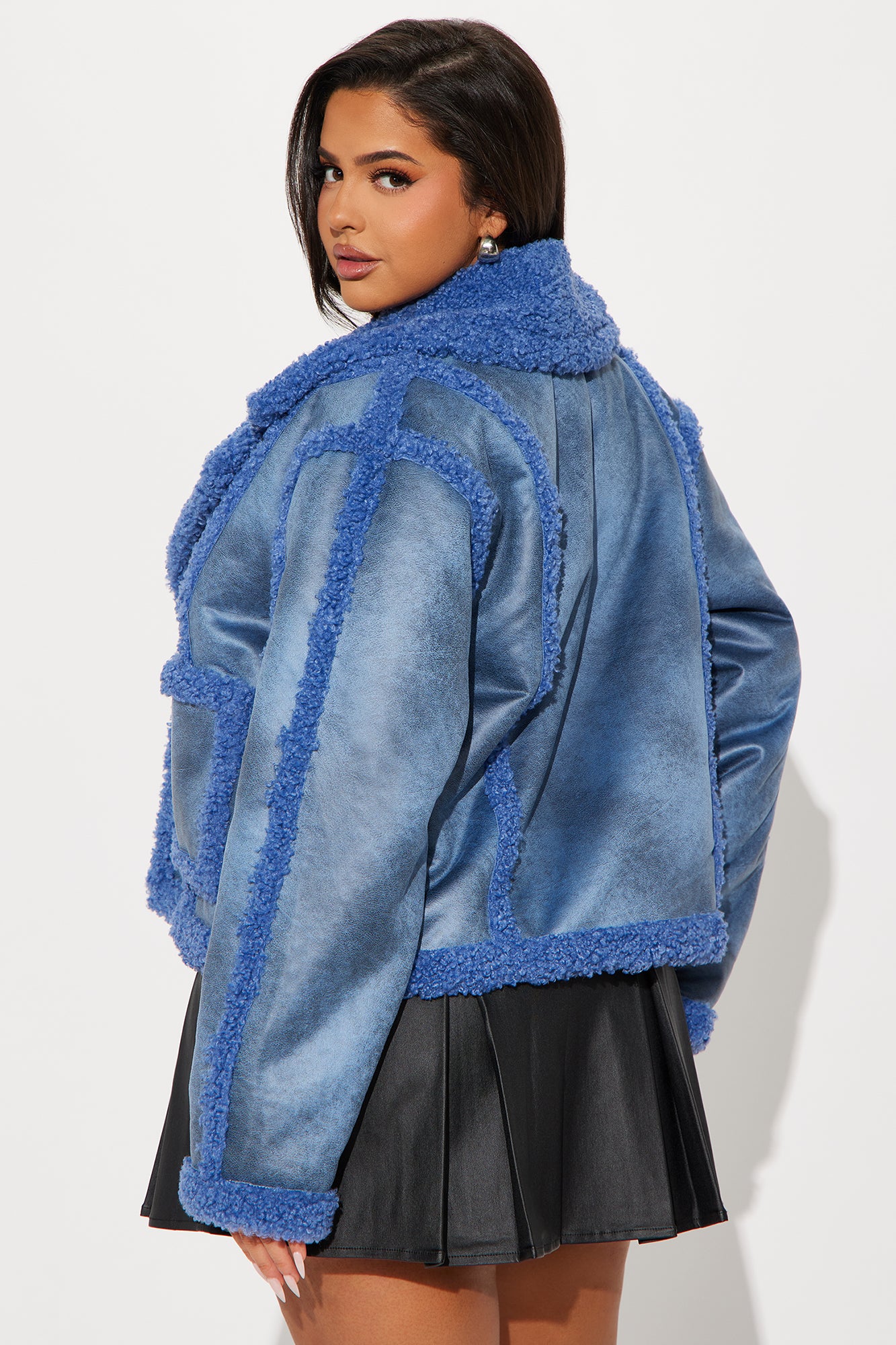 Come My Way Shearling Coat - Blue - Image 8