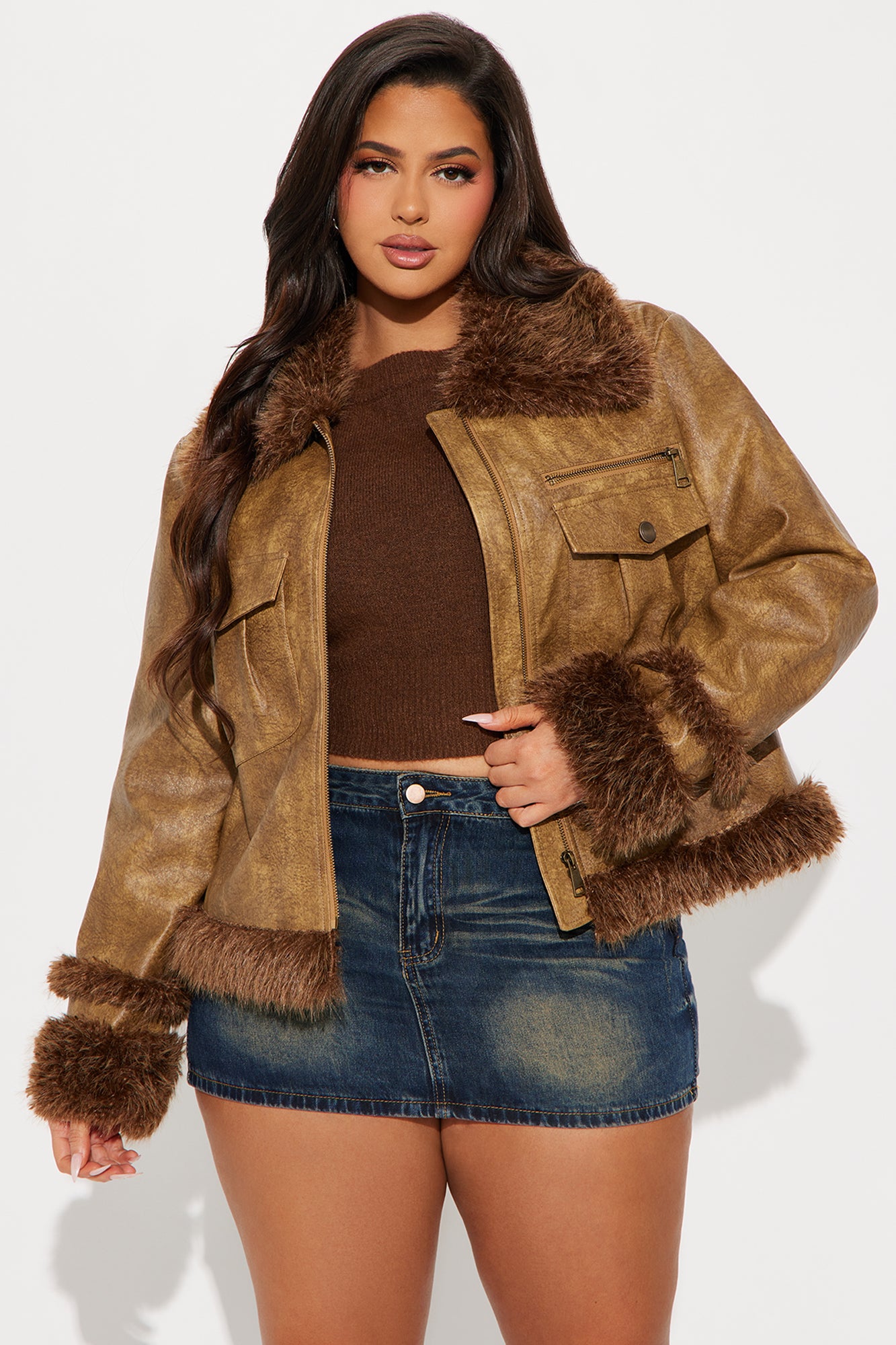 Caught Off Guard Washed Faux Leather Jacket - Cognac - Image 8