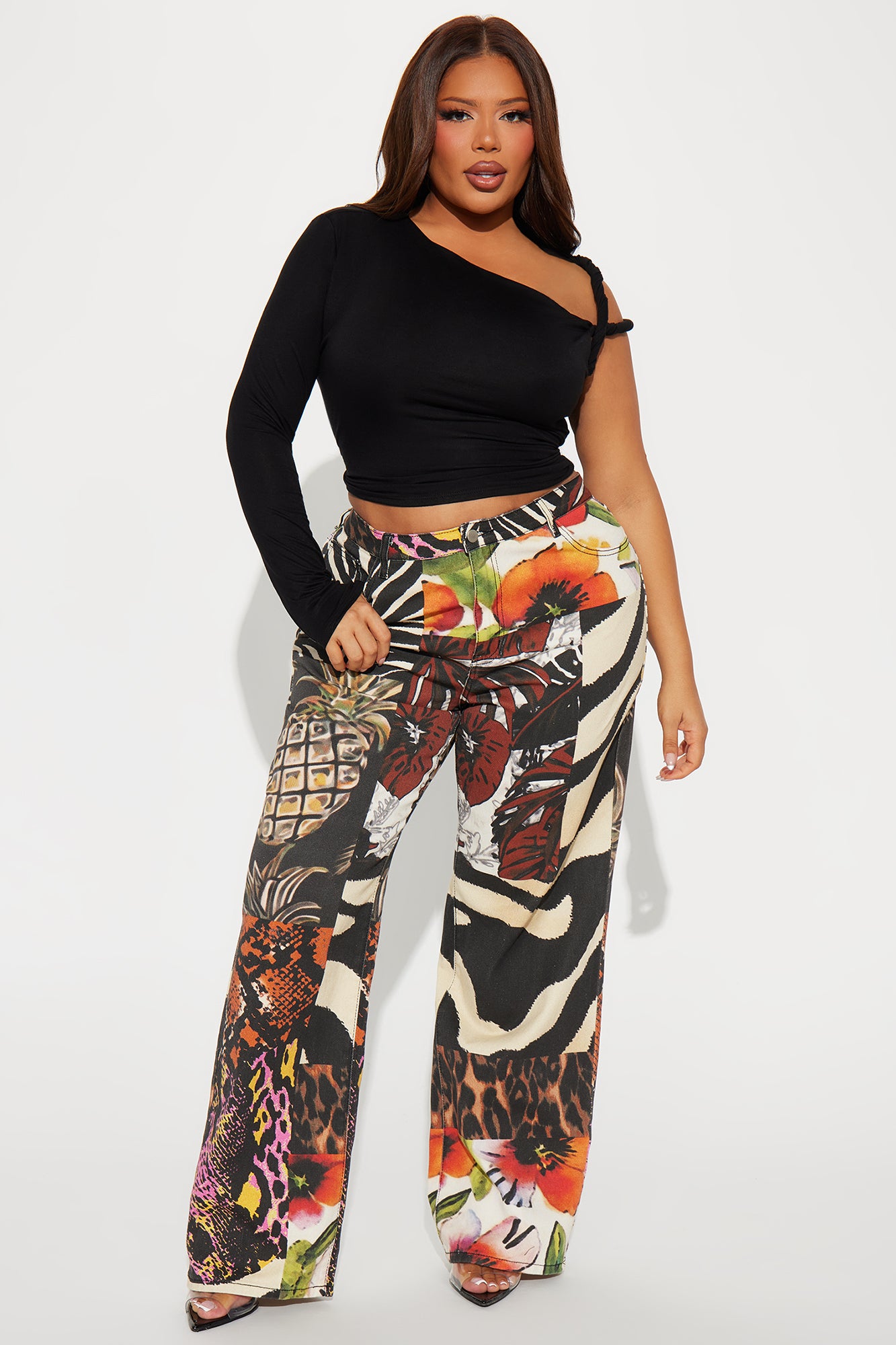 Kendra One Shoulder Long Sleeve Top - Black - Image 5