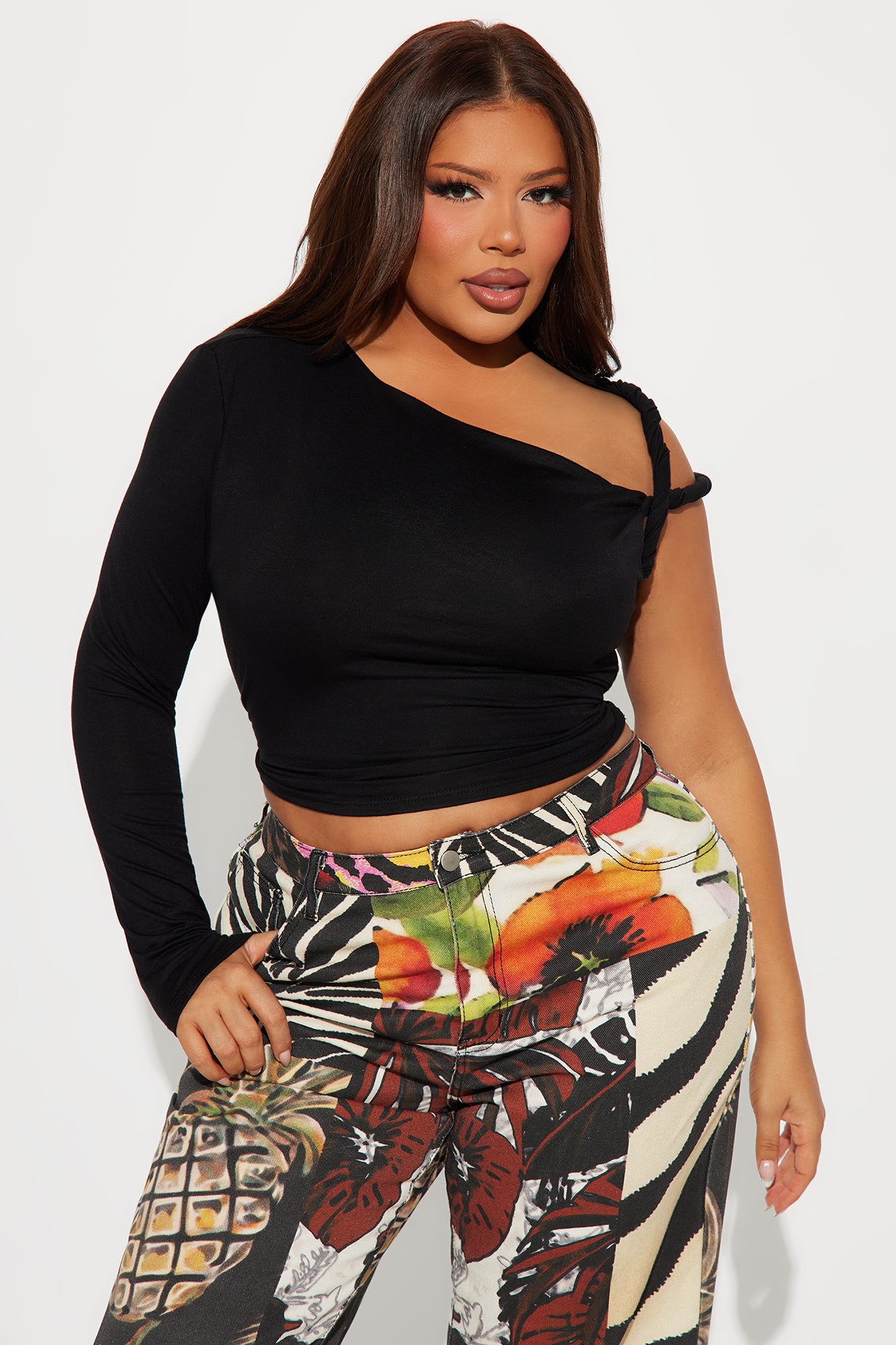 Kendra One Shoulder Long Sleeve Top - Black - Image 4