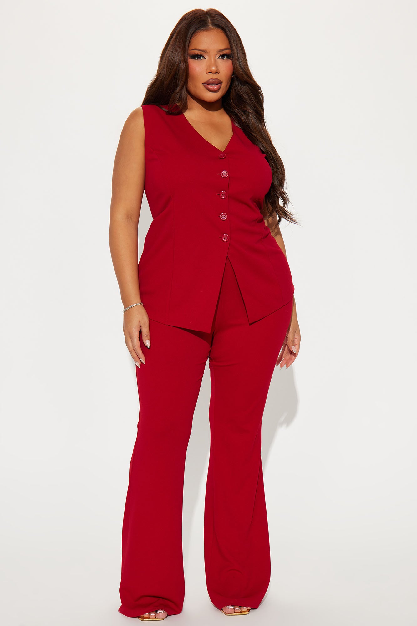 Office Romance Vest Pant Set - Ruby Red - Image 5