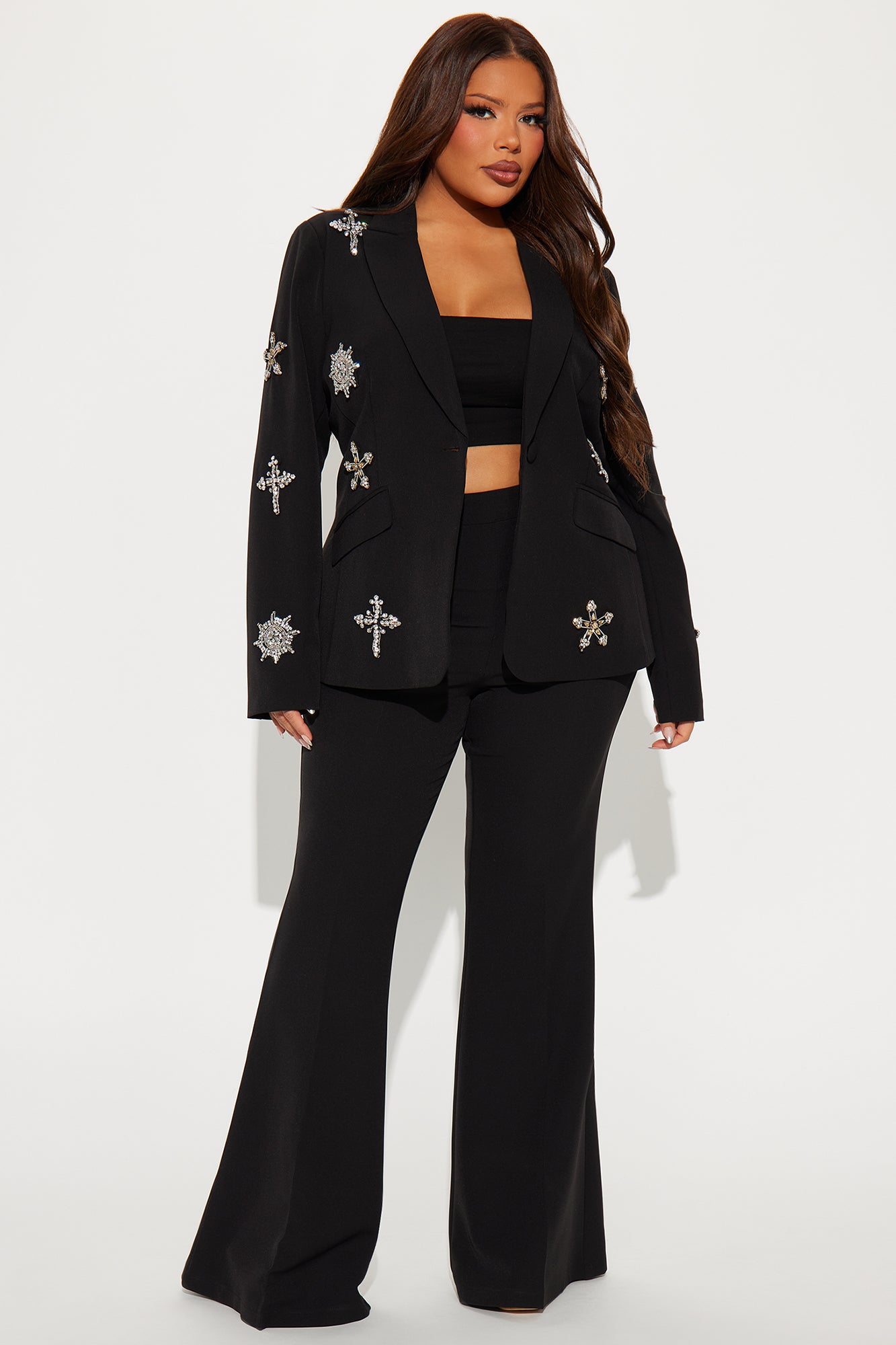 Star Studded Blazer Pant Set - Black - Image 5