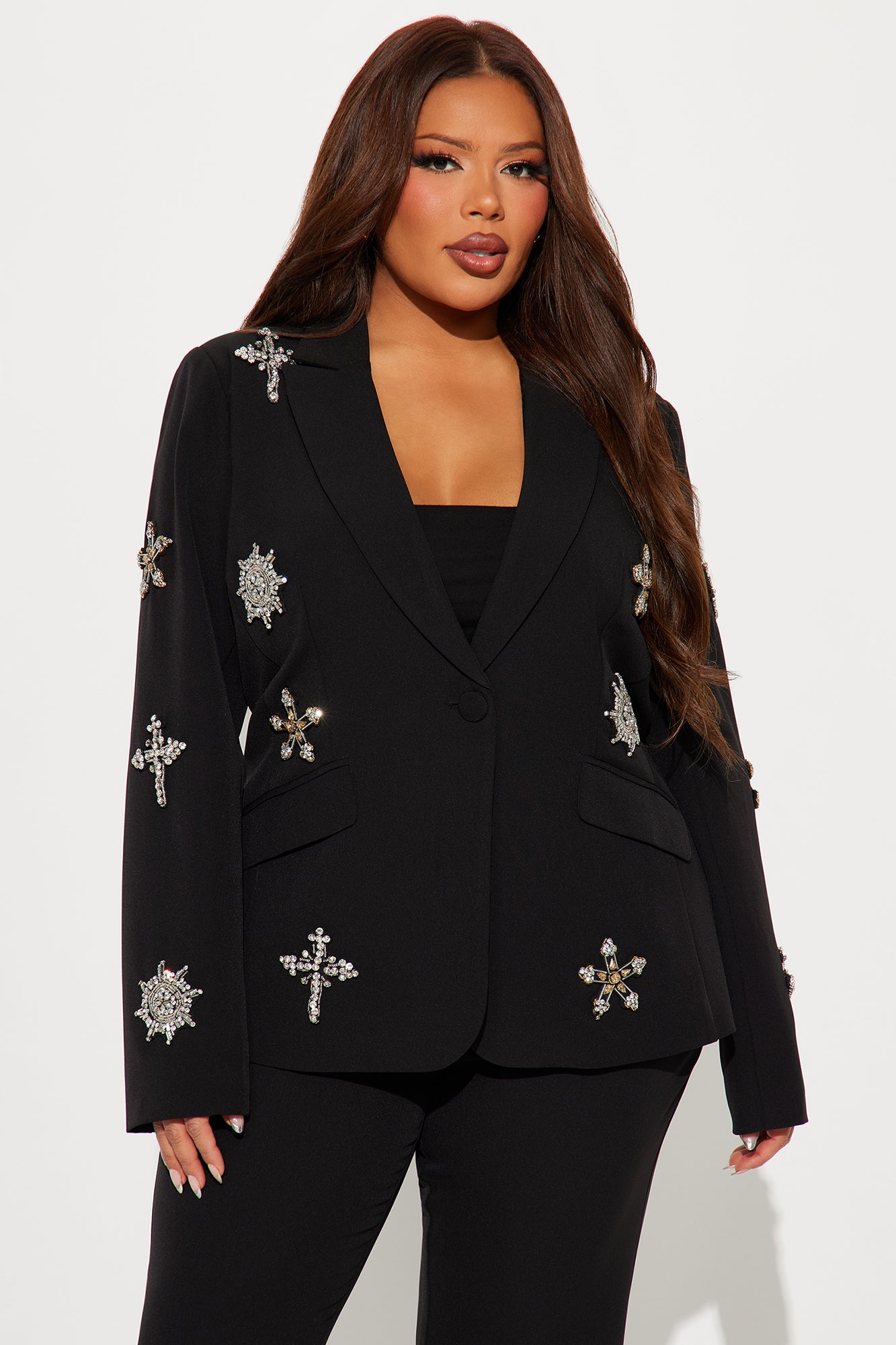 Star Studded Blazer Pant Set - Black - Image 7