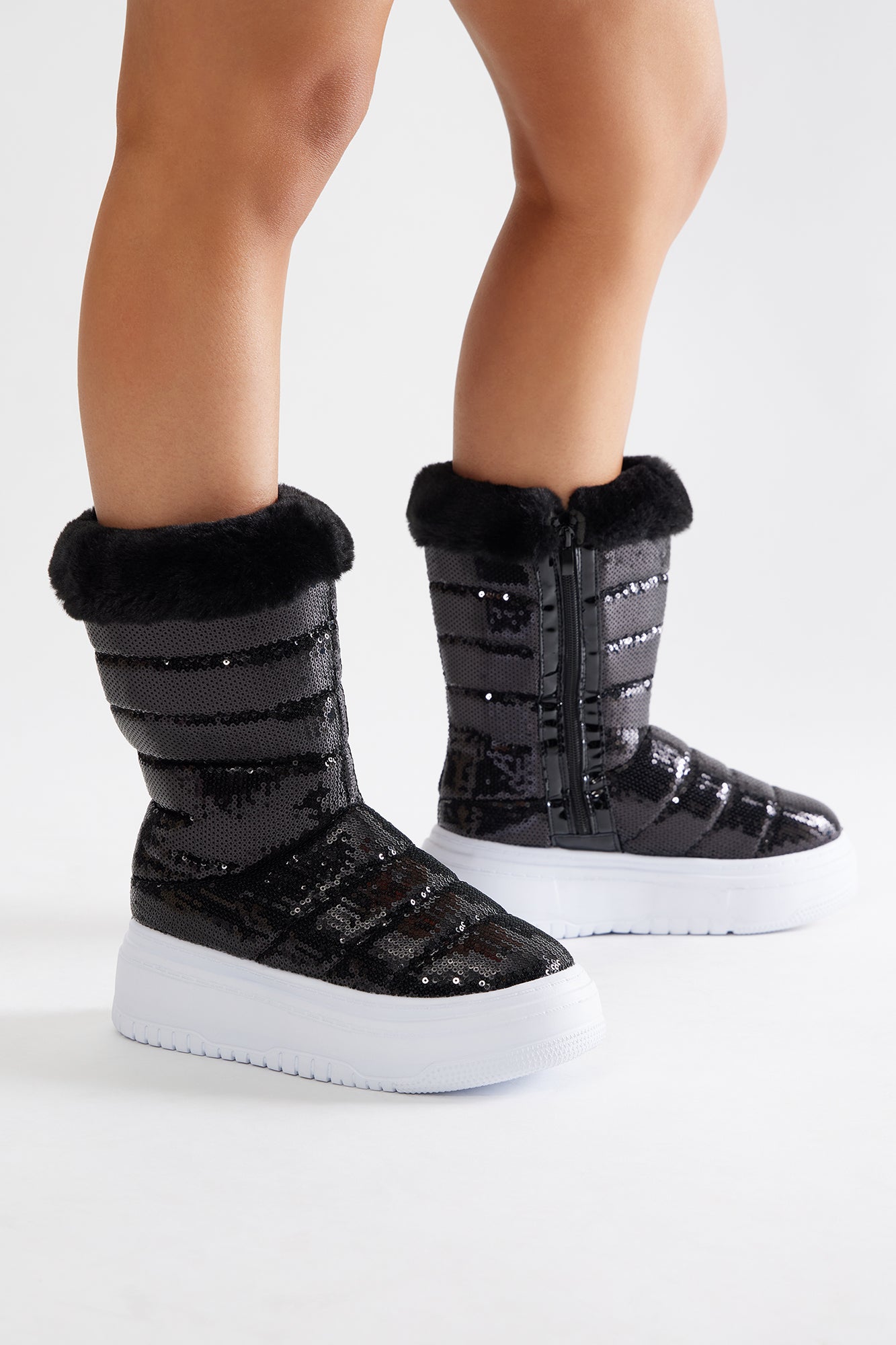Bella Sequin Platform Boots - Black - Image 4