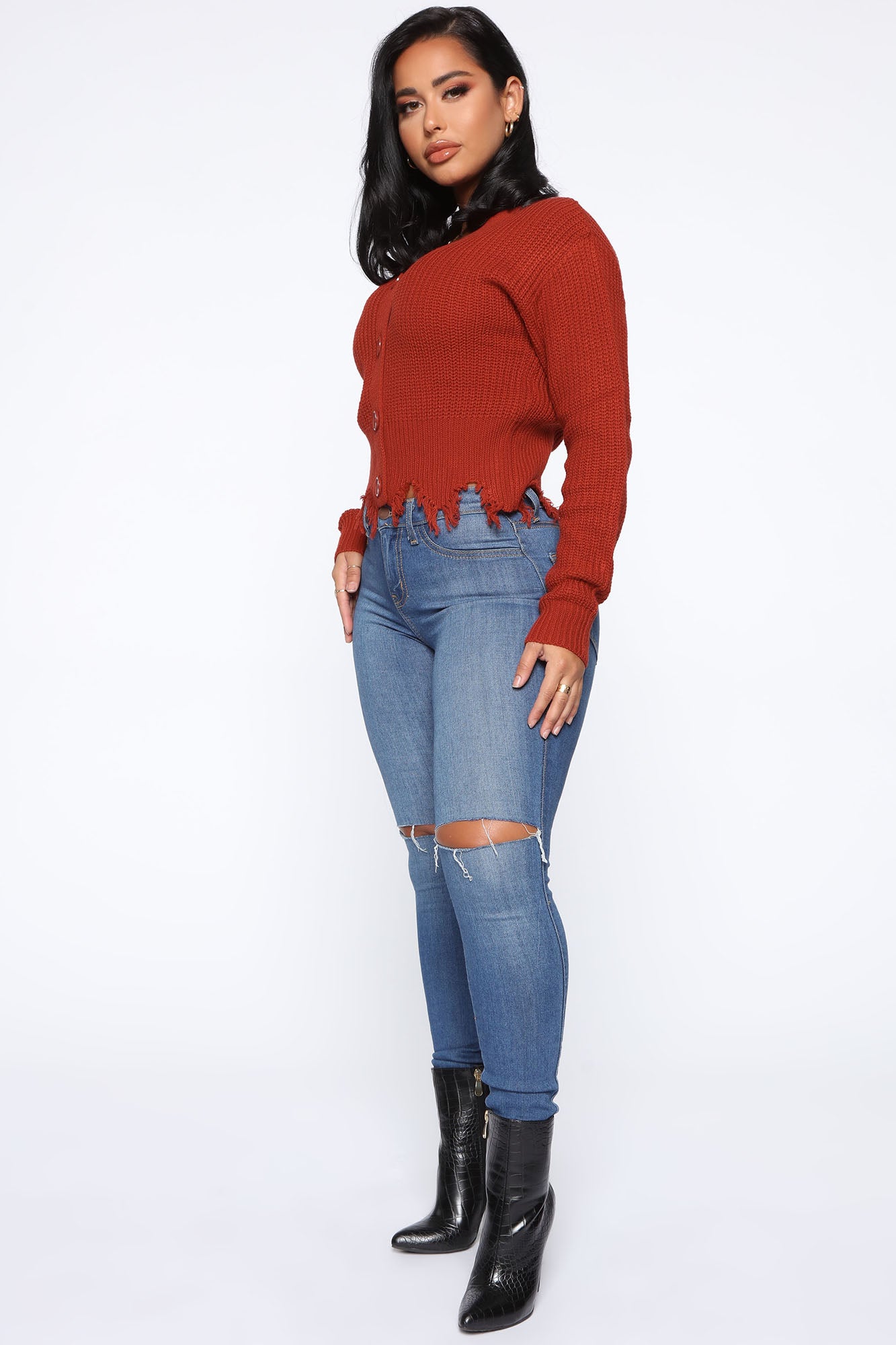 Distressed With You Cardigan - Rust - Image 4