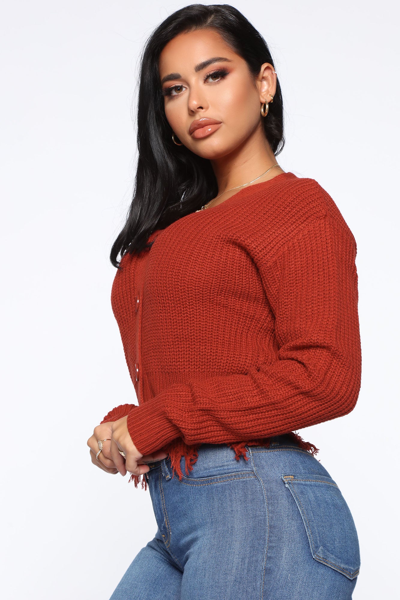 Distressed With You Cardigan - Rust - Image 3