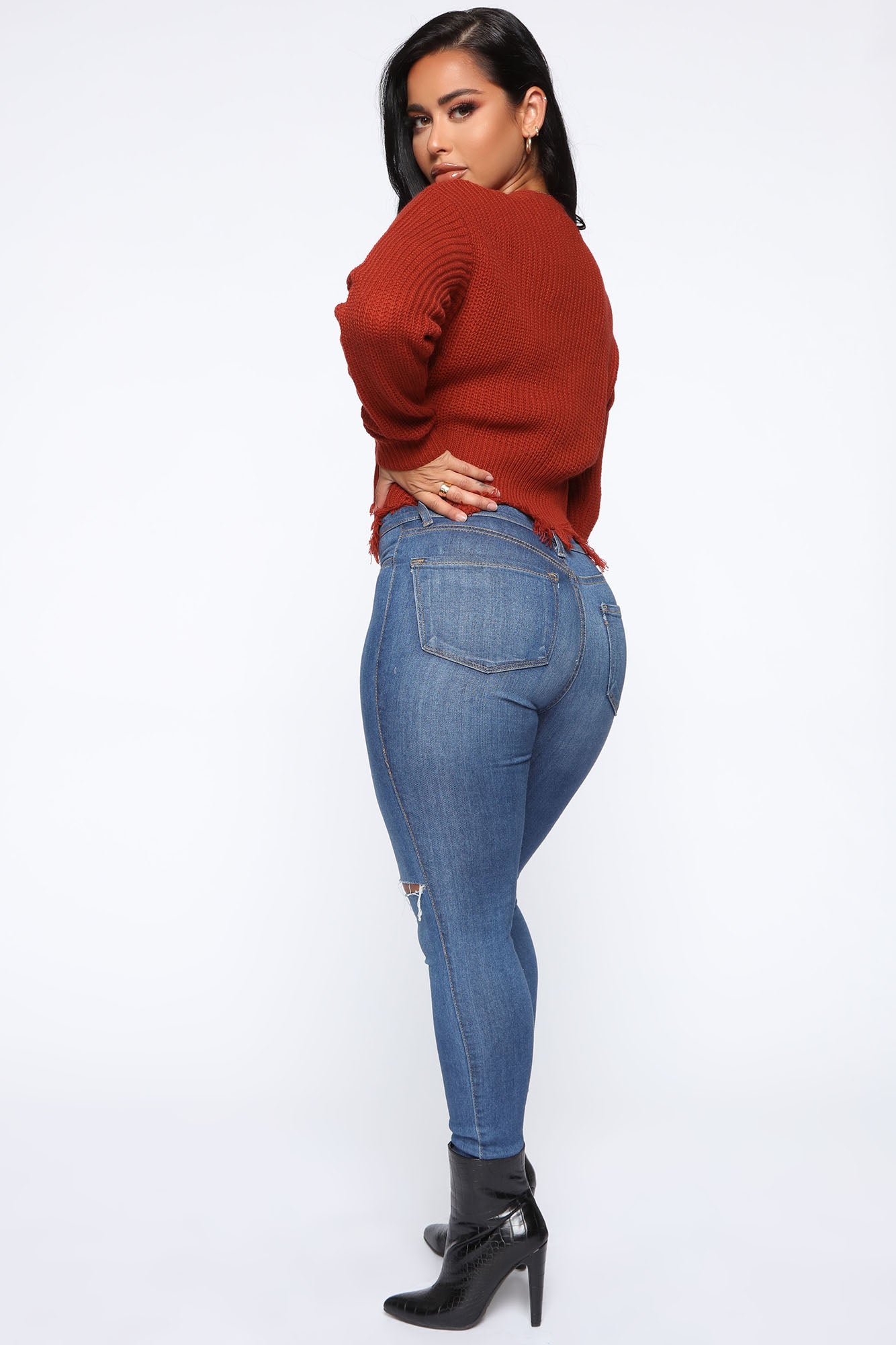Distressed With You Cardigan - Rust - Image 5