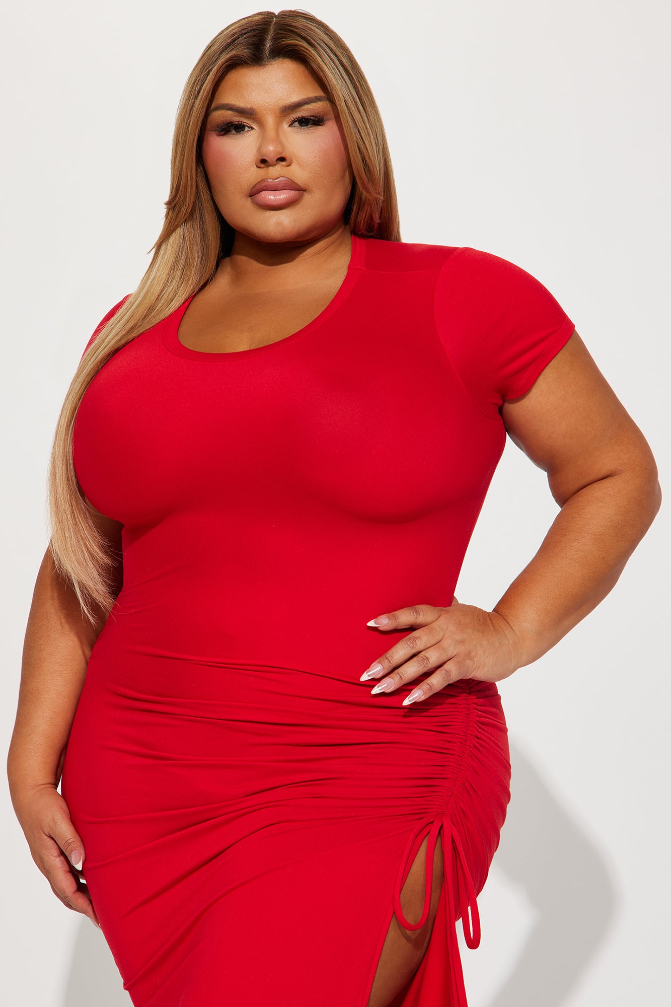 Dani Ruched Midi Dress - Red - Image 5